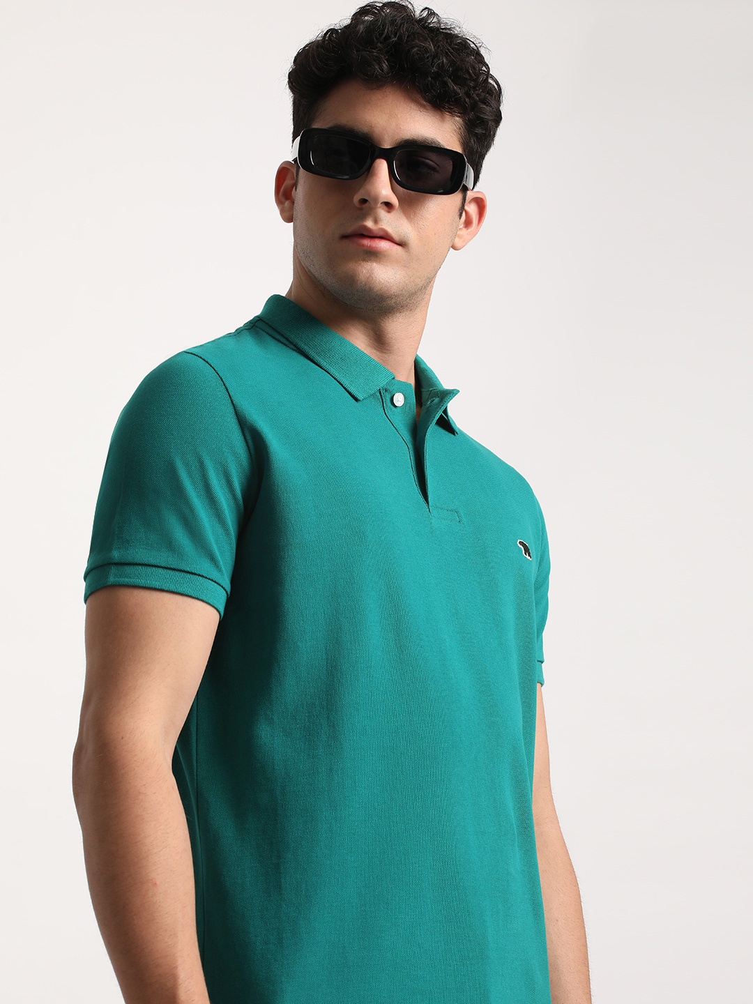 

THE BEAR HOUSE Men Solid Regular Fit Cotton Polo Collar T-Shirts, Teal