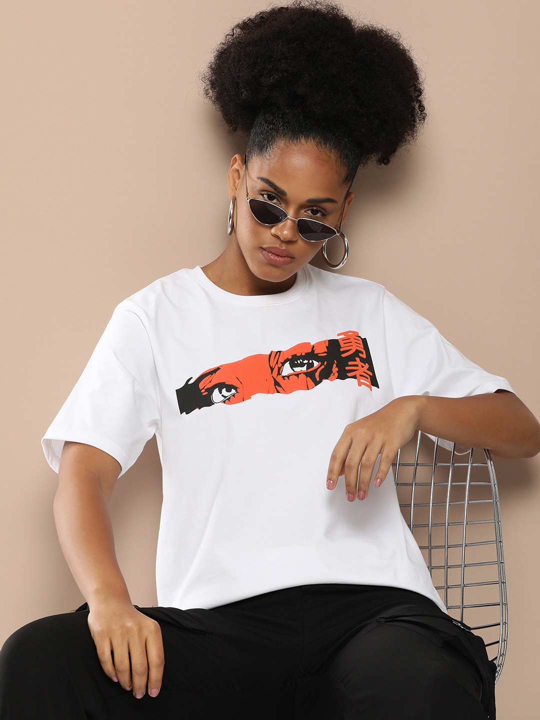 

Difference of Opinion Women Graphic Printed Embossed Oversized T-shirt, White