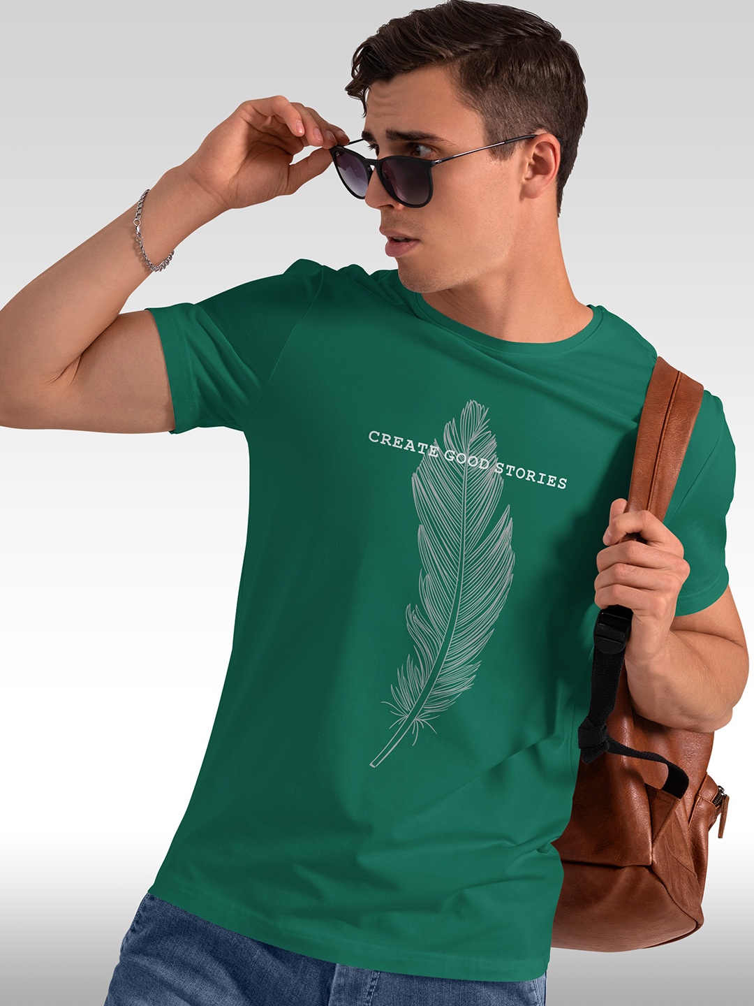 

BAESD Typography Printed Round Neck Short Sleeves Cotton T-shirt, Green