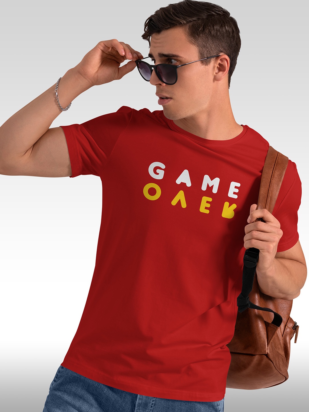 

BAESD Typography Printed Round Neck Short Sleeves Cotton T-shirt, Red