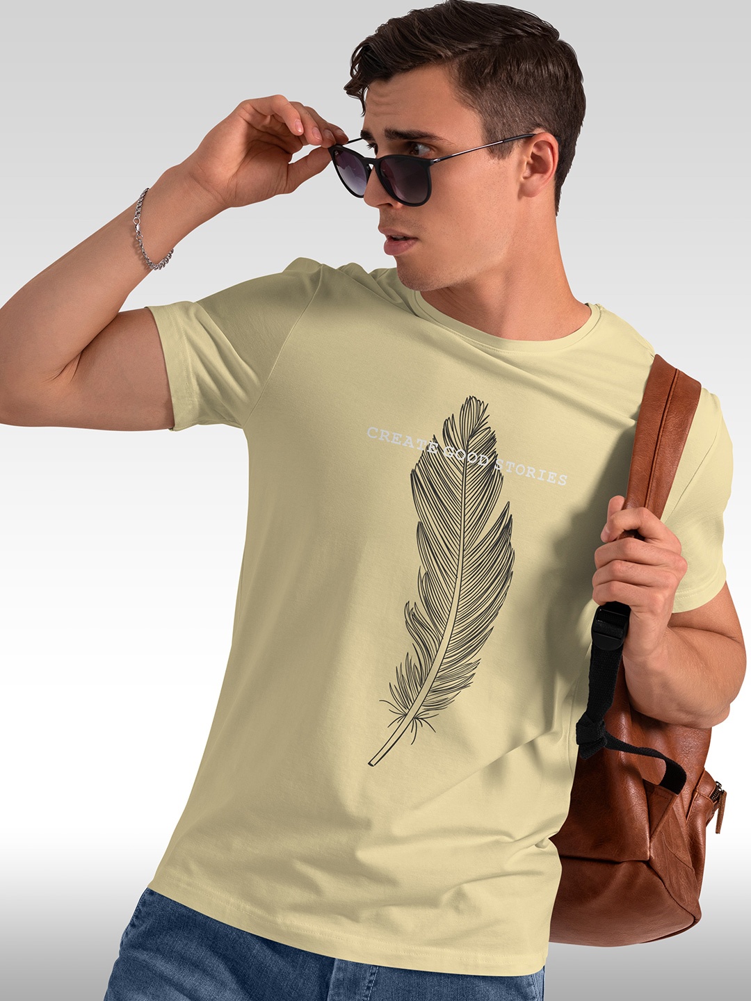 

BAESD Graphic Printed Round Neck Short Sleeves Cotton T-shirt, Cream