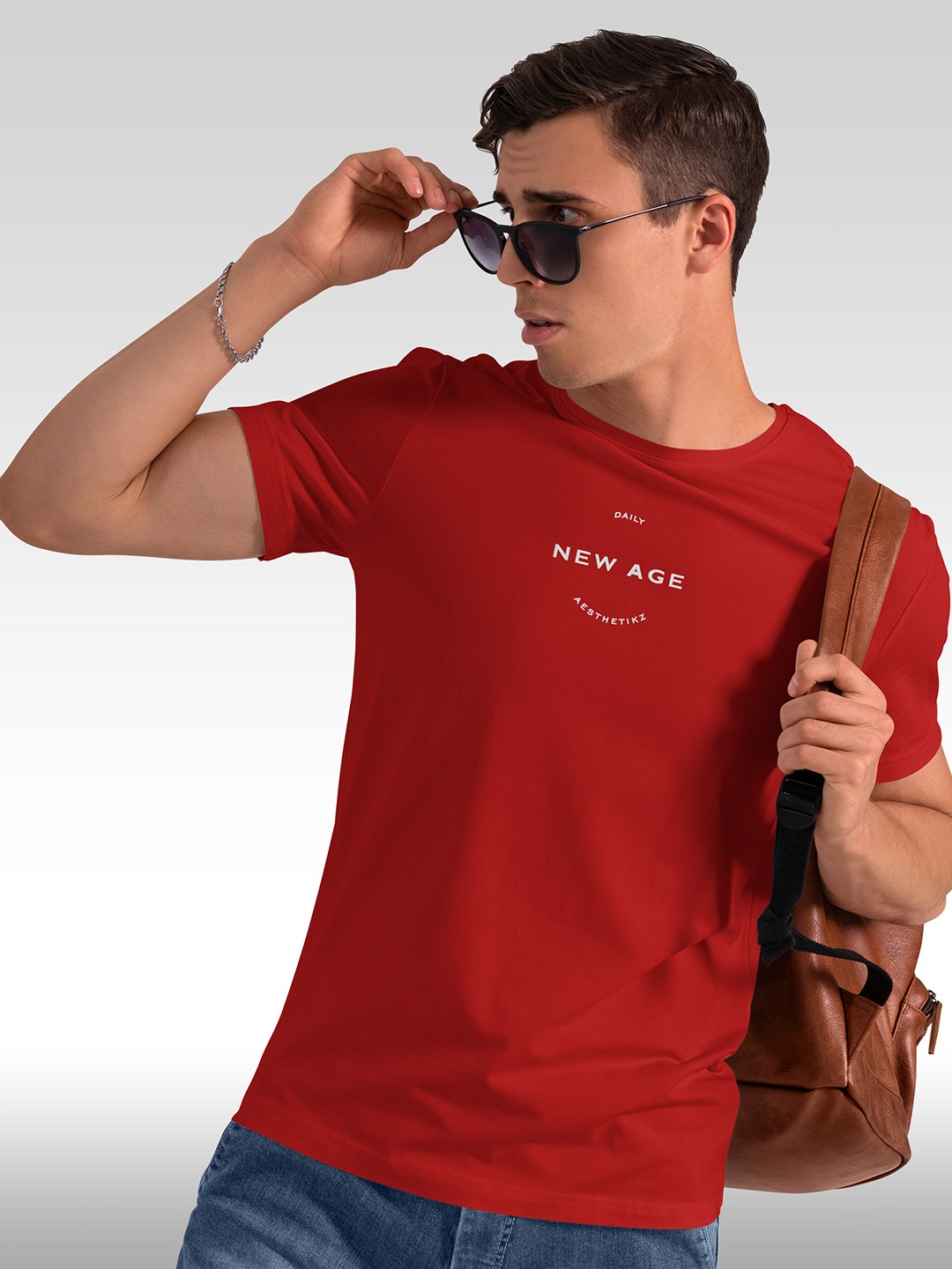 

BAESD Typography Printed Round Neck Short Sleeves Cotton T-shirt, Red