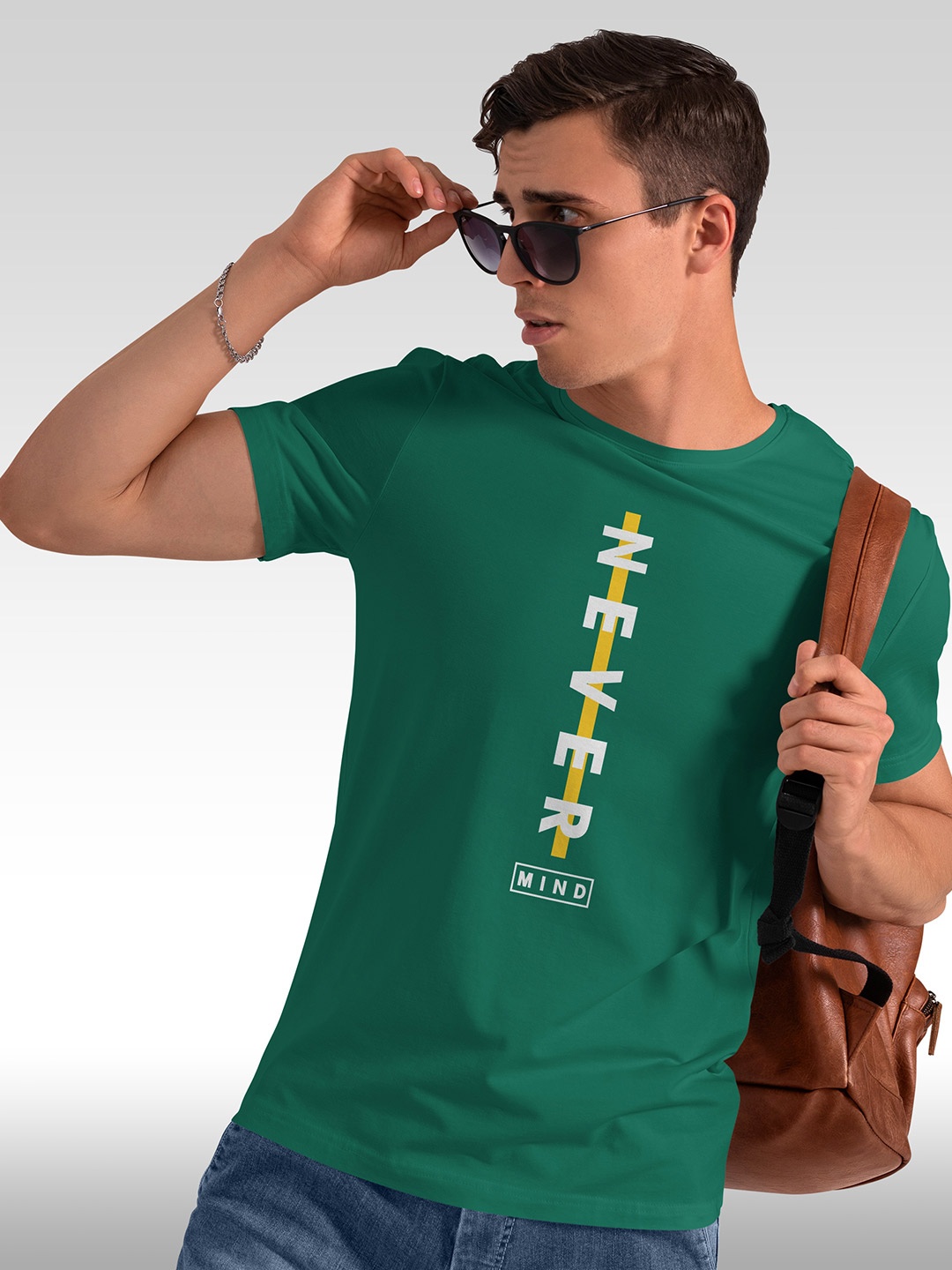 BAESD Typography Printed Round Neck Short Sleeves Cotton T-shirt, Green