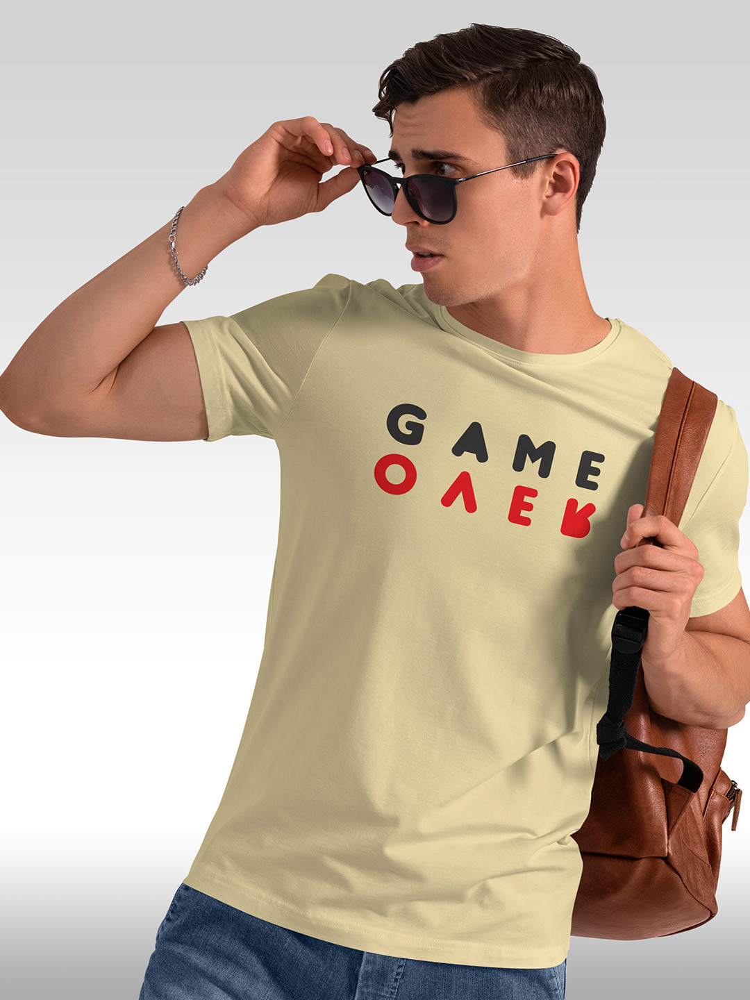 

BAESD Typography Printed Round Neck Short Sleeves Cotton T-shirt, Cream