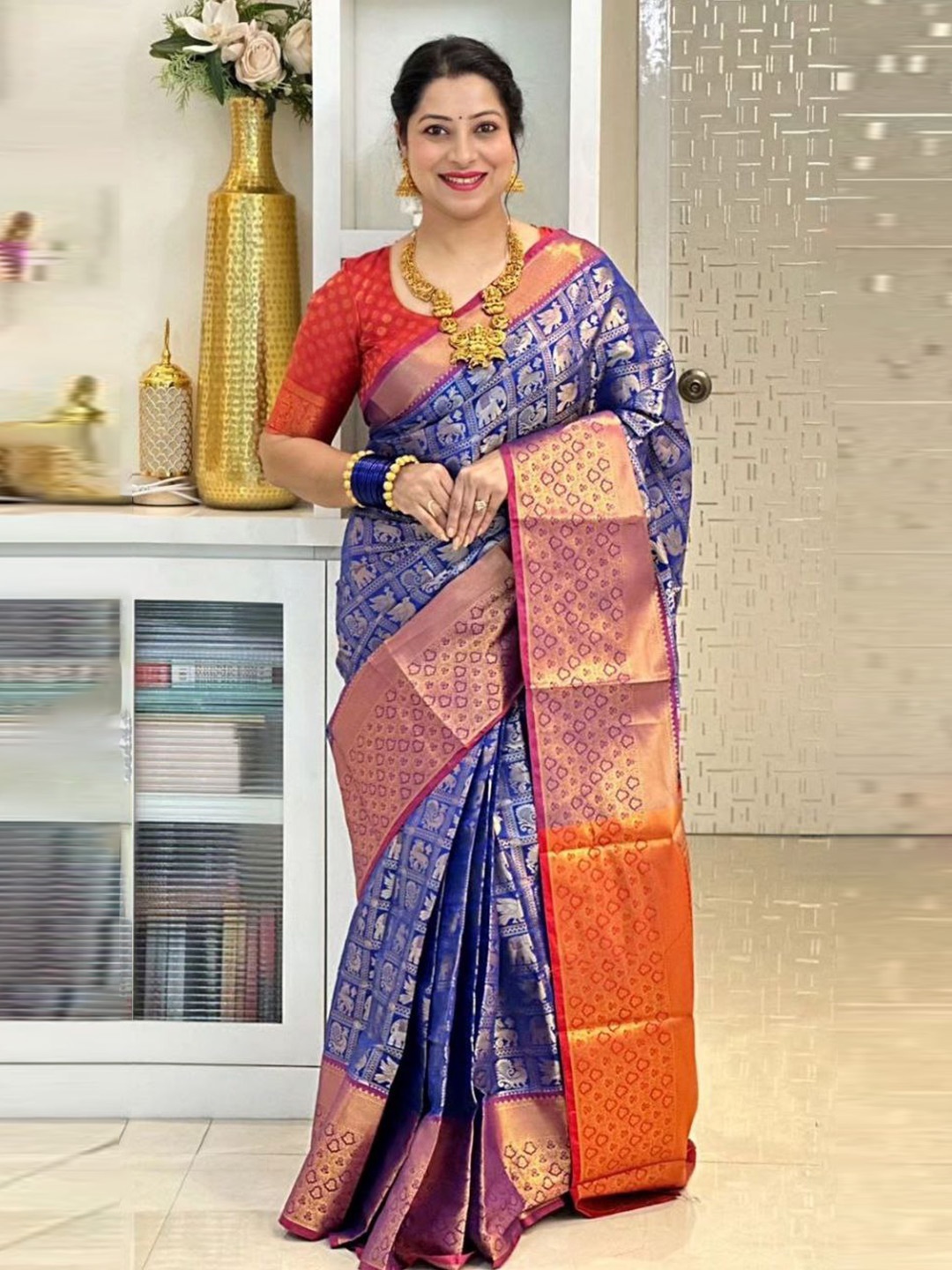 

Areca Designer Ethnic Motifs Woven Design Zari Banarasi Saree, Blue