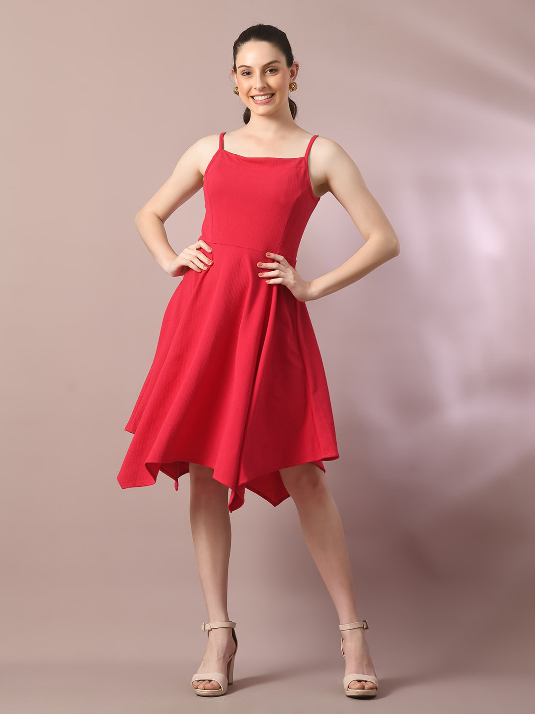 

Myshka Shoulder Strap Fit & Flare Dress, Pink