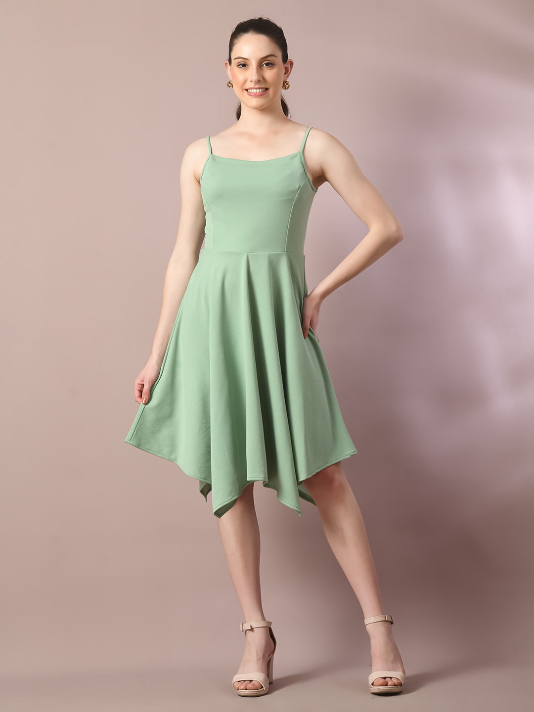 

Myshka Shoulder Straps Fit & Flare Dress, Sea green