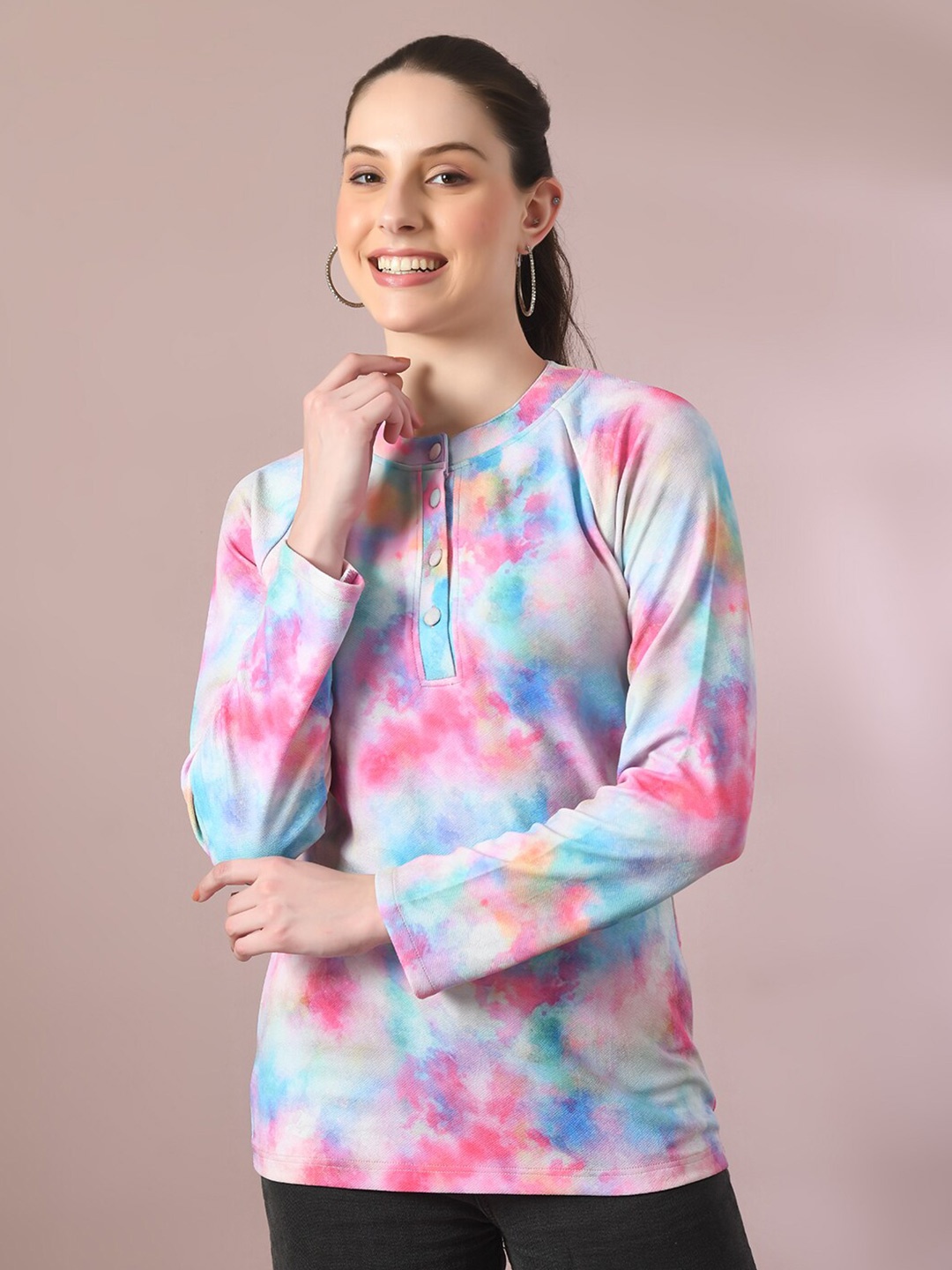 

Myshka Abstract Printed Raglan Sleeves Top, Blue