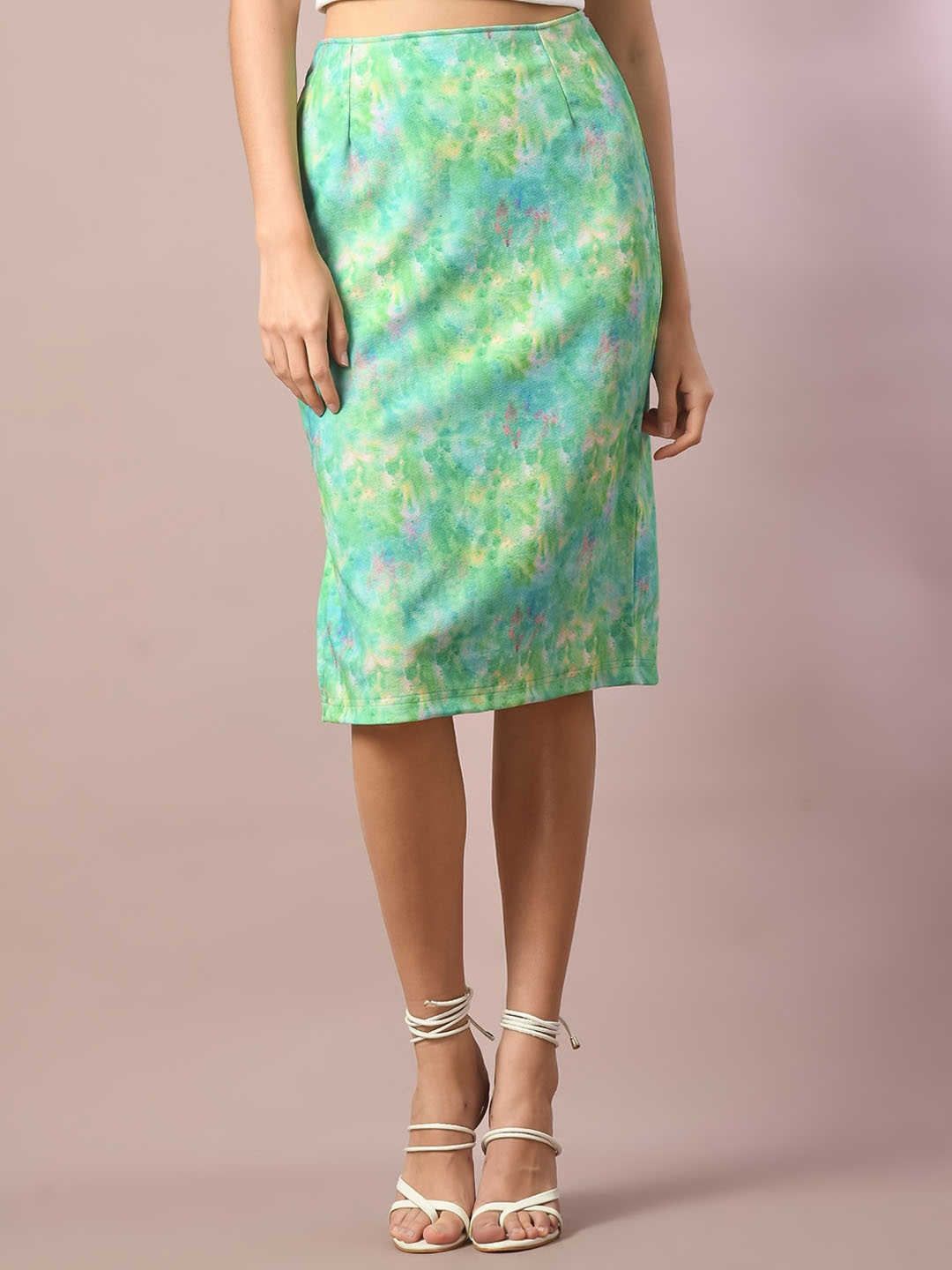 

Myshka Abstract Printed Valentino Knee Length Skirt, Green