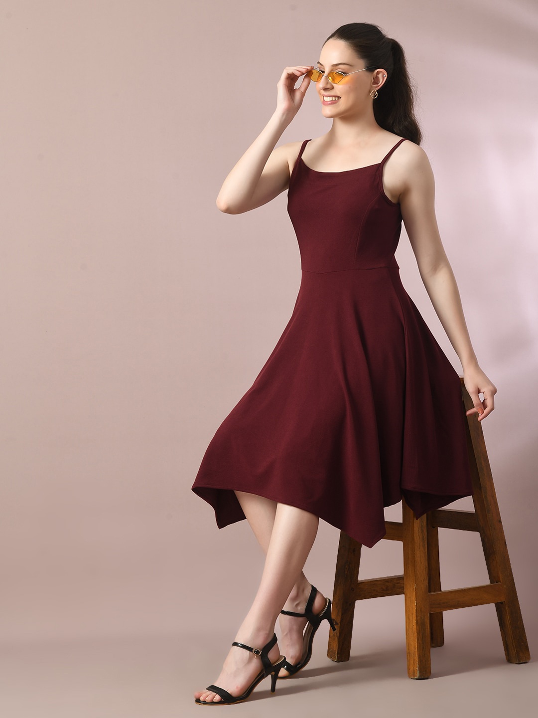 

Myshka Shoulder Straps Fit & Flare Dress, Maroon