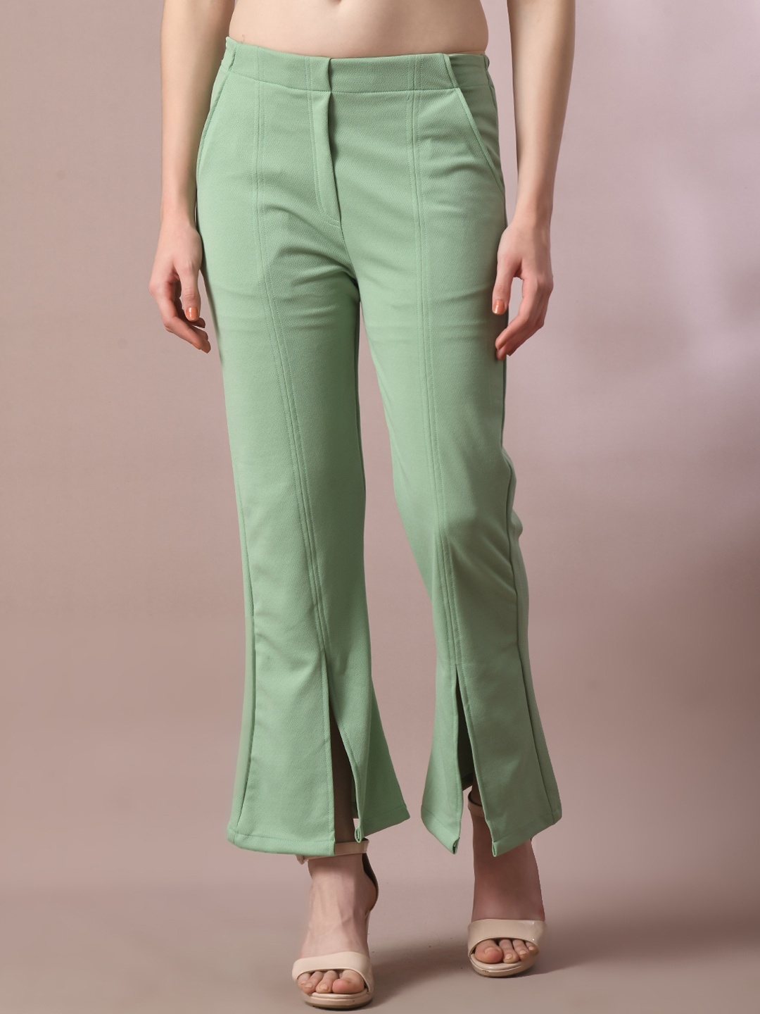 

Myshka Women Comfort Flared Wrinkle Free Trousers, Sea green