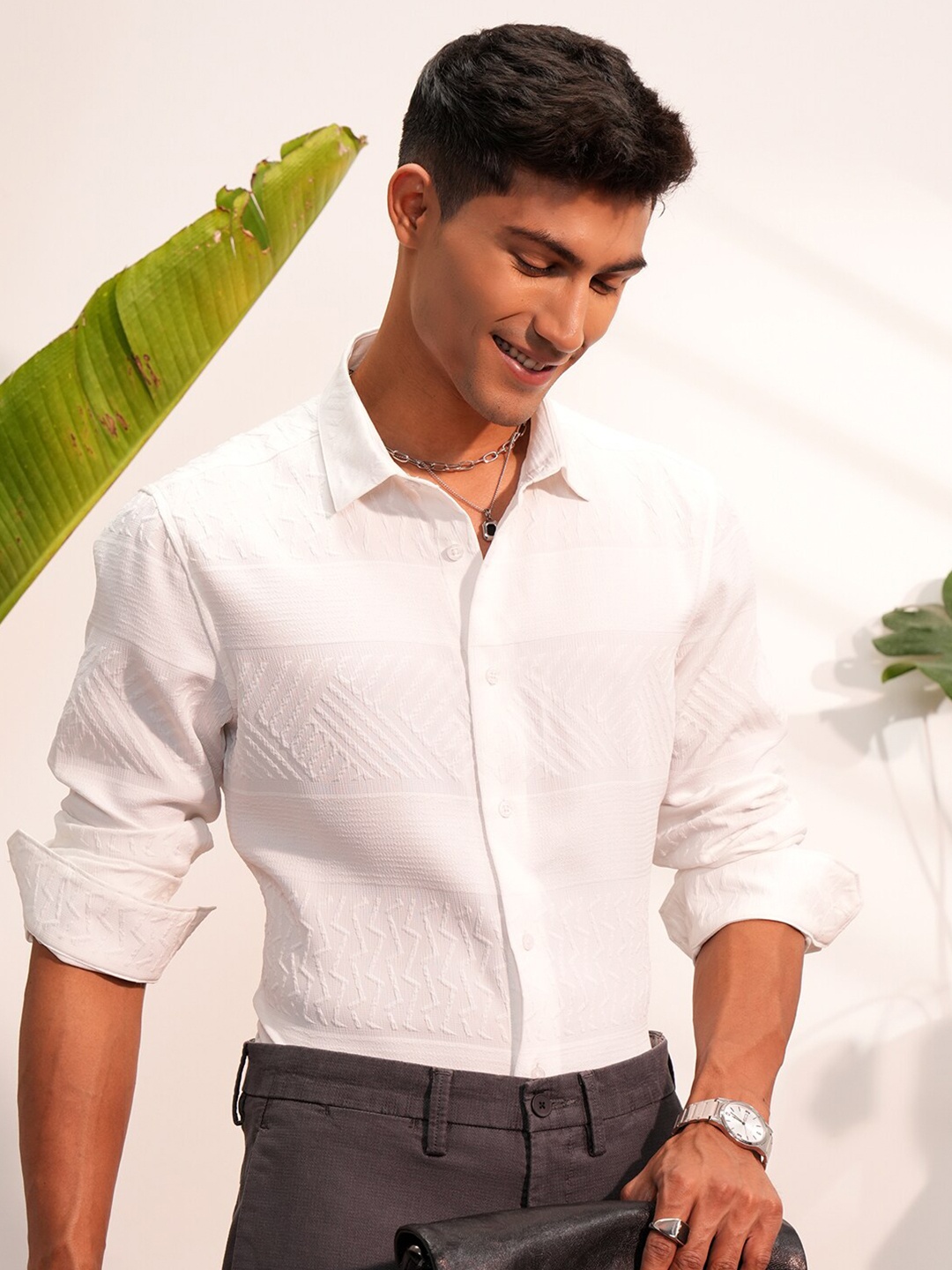 

Locomotive Luxe Men Popcorn Textured Party Evening Shirt, White