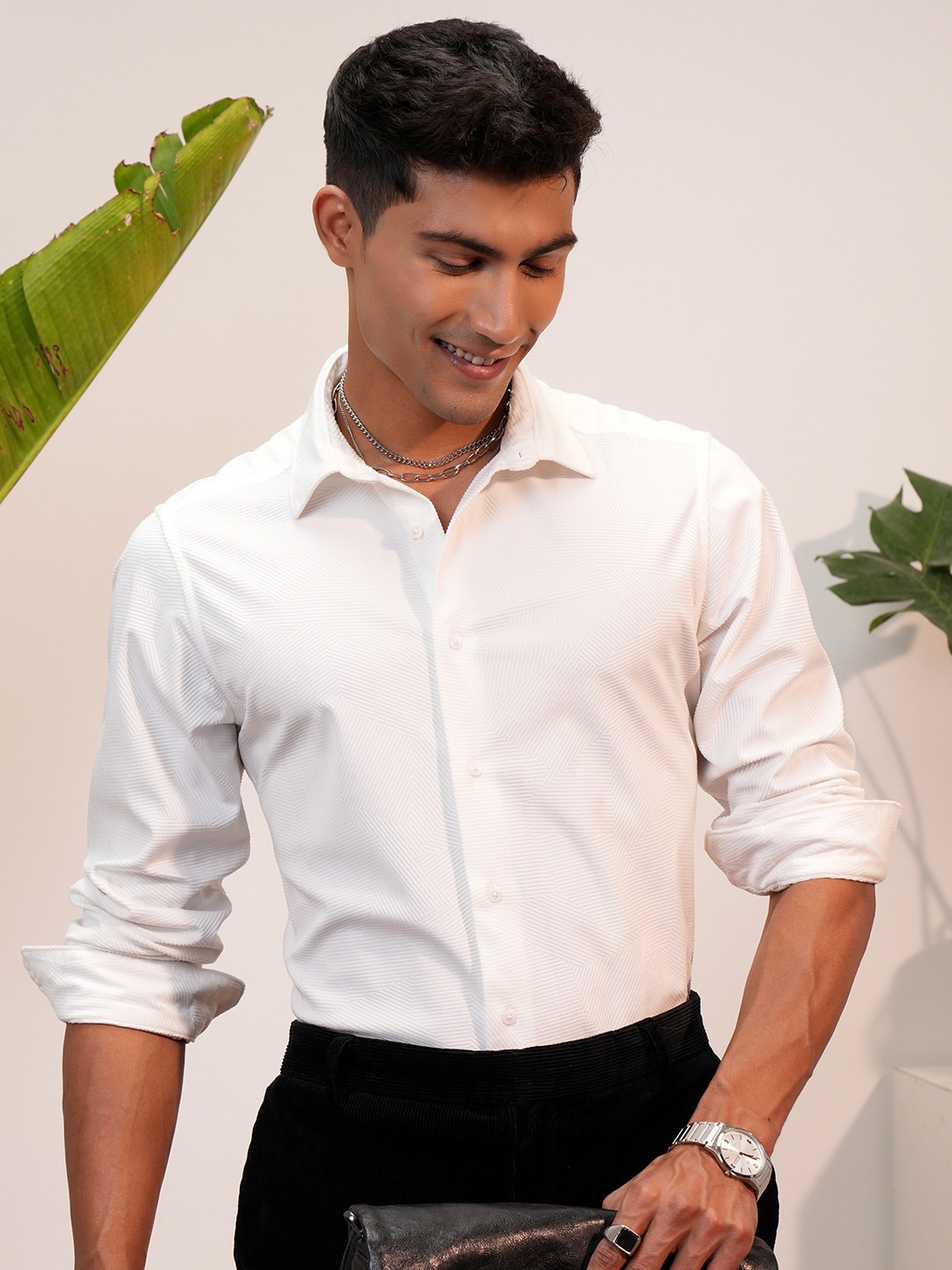 

Locomotive Luxe Cord Textured Evening Casual Shirt, White
