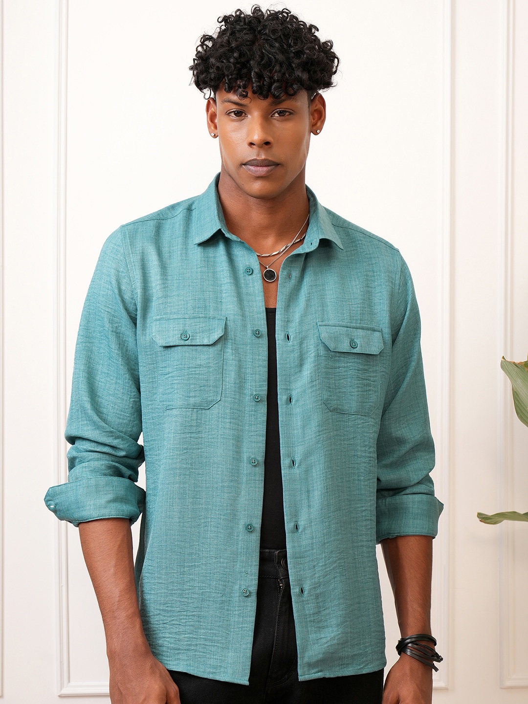 

LOCOMOTIVE Premium Linen Utility Pocket Shirt, Teal