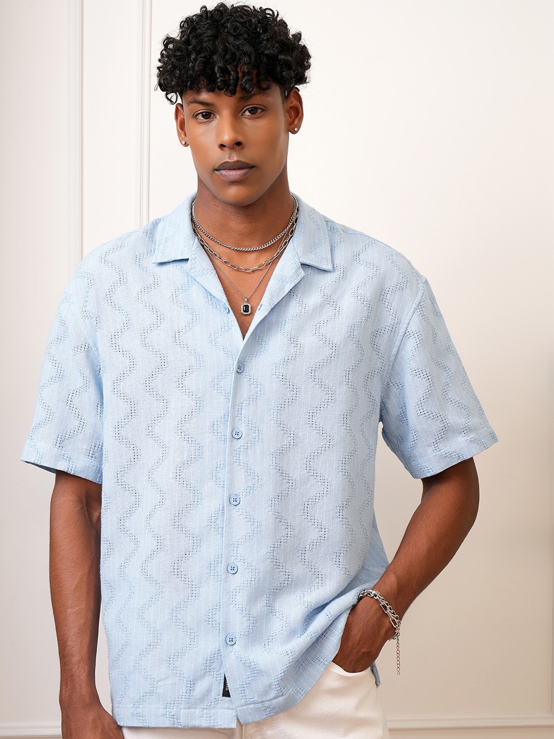

Locomotive Premium Dobby Textured Oversized Shirt, Blue