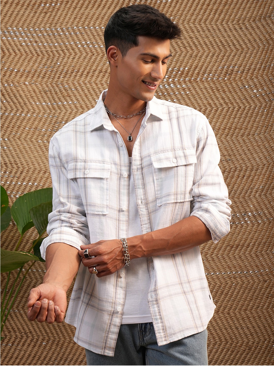 

LOCOMOTIVE Premium Mocklino Textured Striped Relaxed Fit Shirt, White