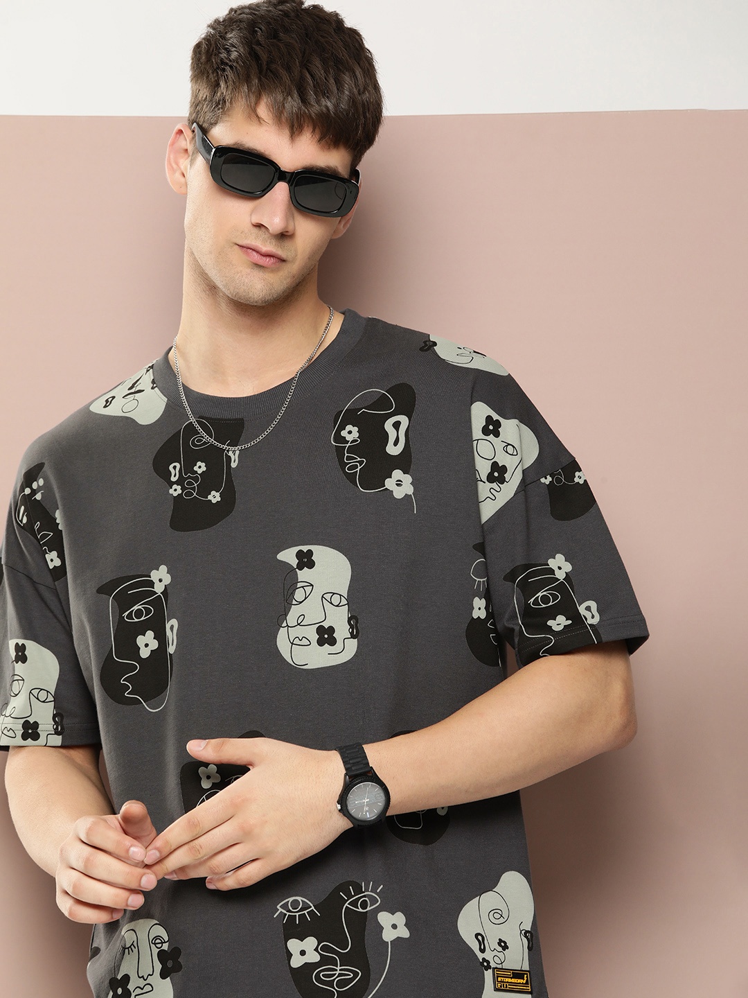 

Stormborn Men Graphic Printed Oversized Drop-Shoulder T-shirt, Grey