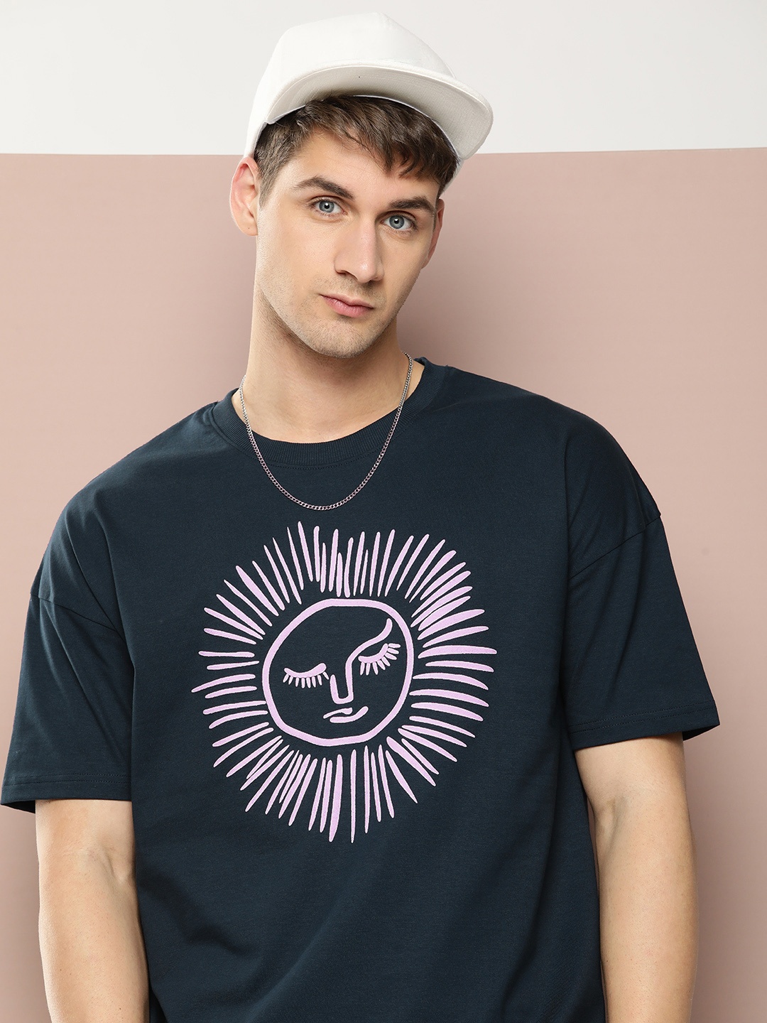 

Stormborn Men Graphic Printed Oversized Drop-Shoulder T-shirt, Navy blue