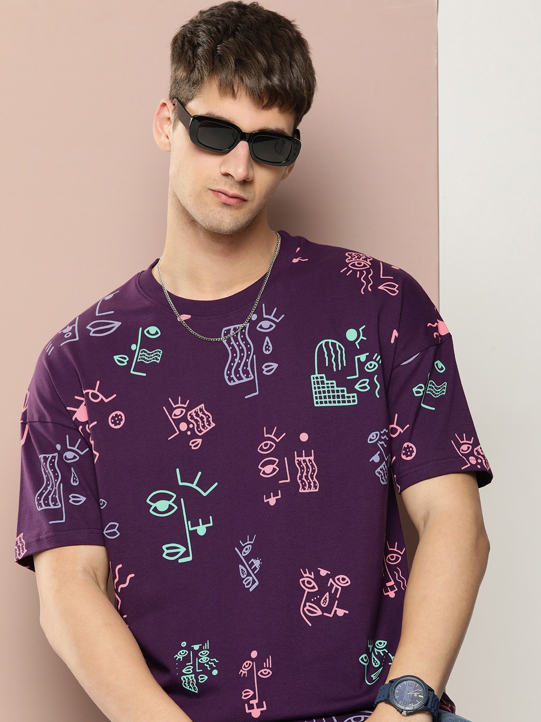 

Stormborn Men Graphic Printed Oversized Drop-Shoulder T-shirt, Purple