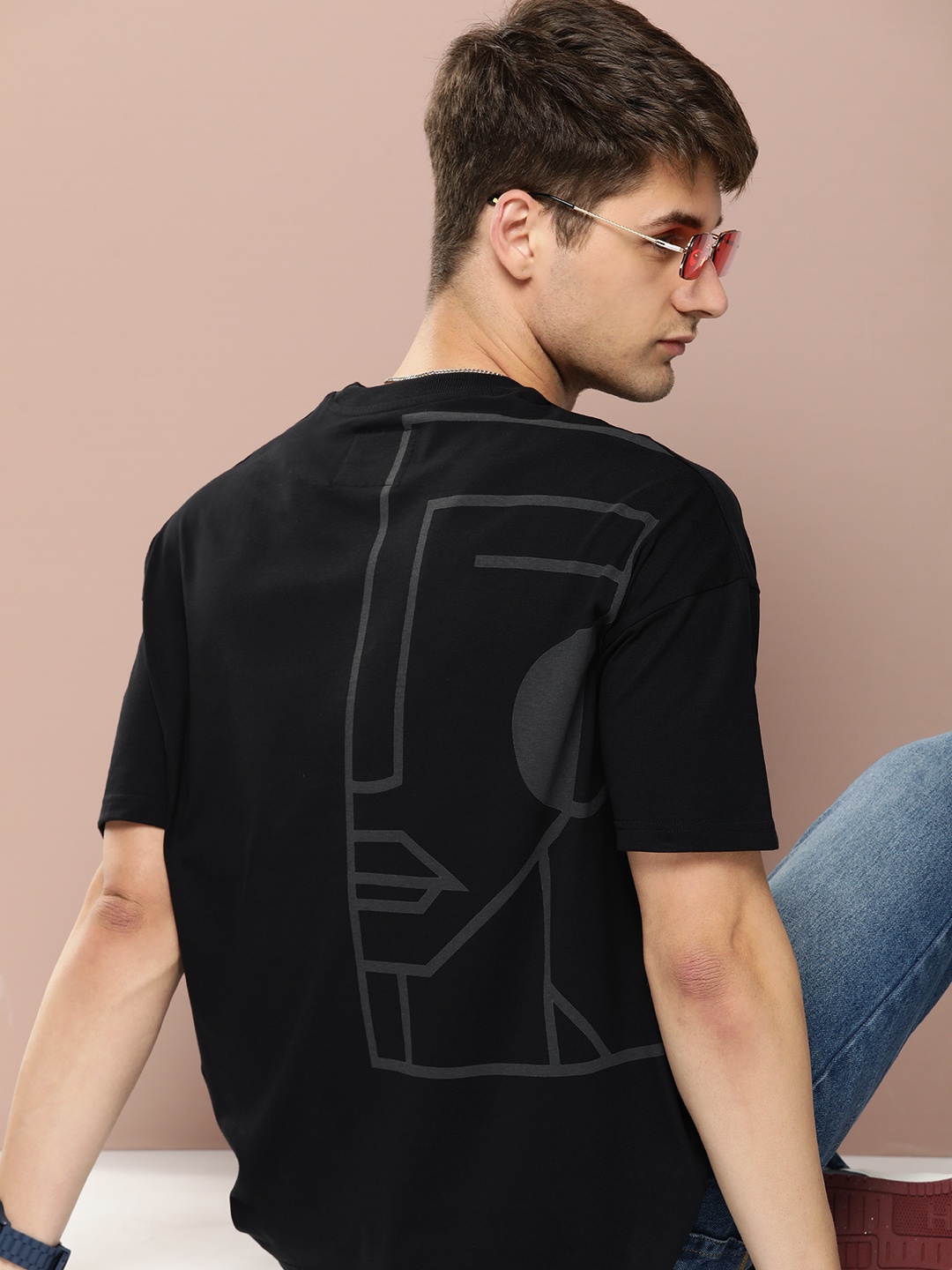 Stormborn Men Printed Oversized Drop-Shoulder Pure Cotton T-shirt, Black