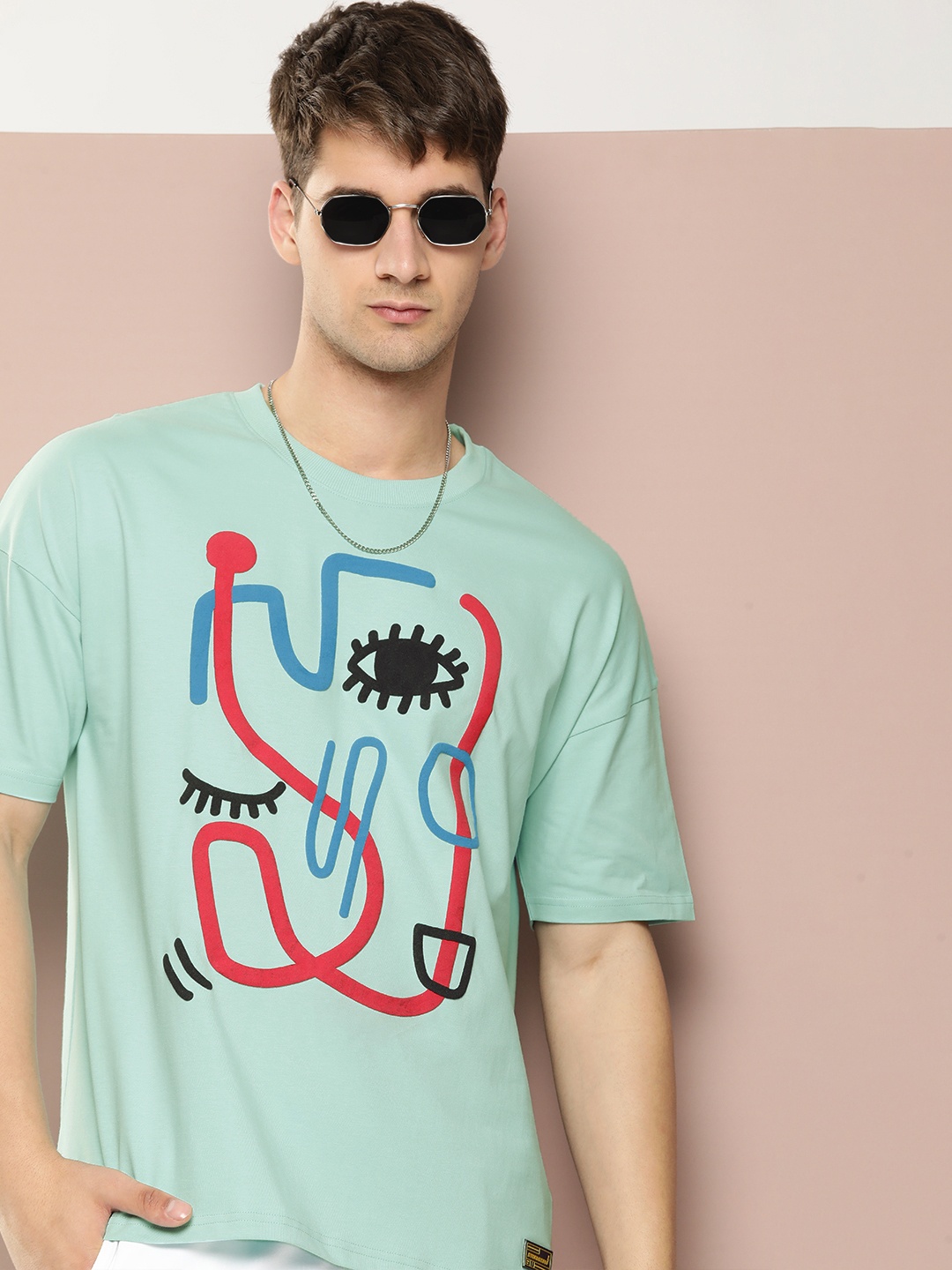 

Stormborn Men Graphic Printed Oversized Drop-Shoulder T-shirt, Turquoise blue