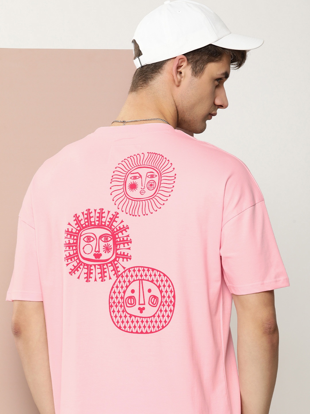 

Stormborn Men Graphic Printed Oversized Drop-Shoulder T-shirt, Pink