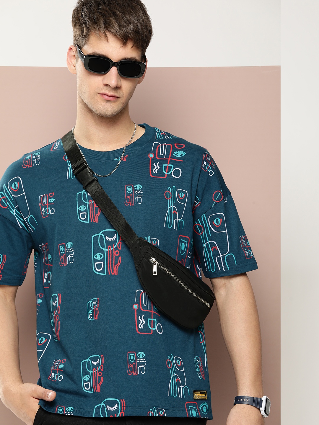 

Stormborn Men Graphic Printed Oversized Drop-Shoulder T-shirt, Blue