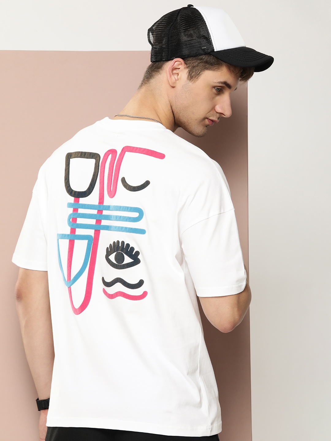 

Stormborn Men Graphic Printed Oversized Drop-Shoulder Pure Cotton T-shirt, White