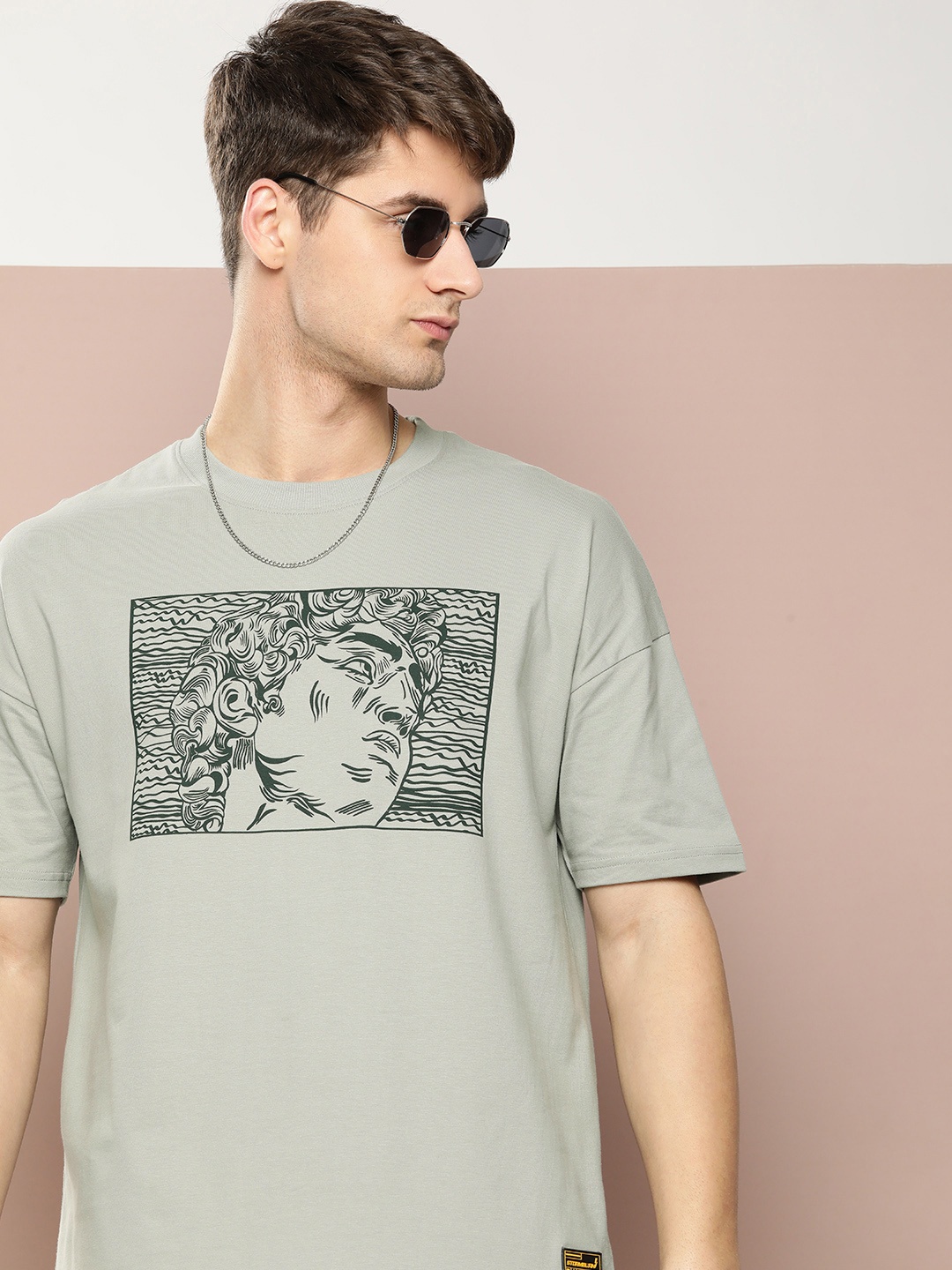Stormborn Men Graphic Printed Oversized Drop-Shoulder T-shirt, Grey