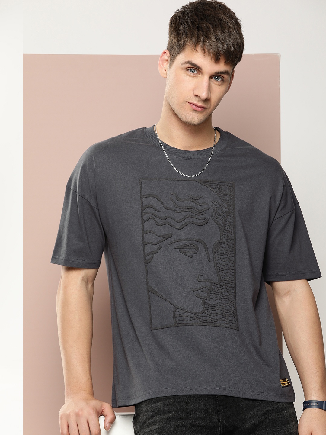

Stormborn Men Graphic Printed Oversized Drop-Shoulder T-shirt, Grey