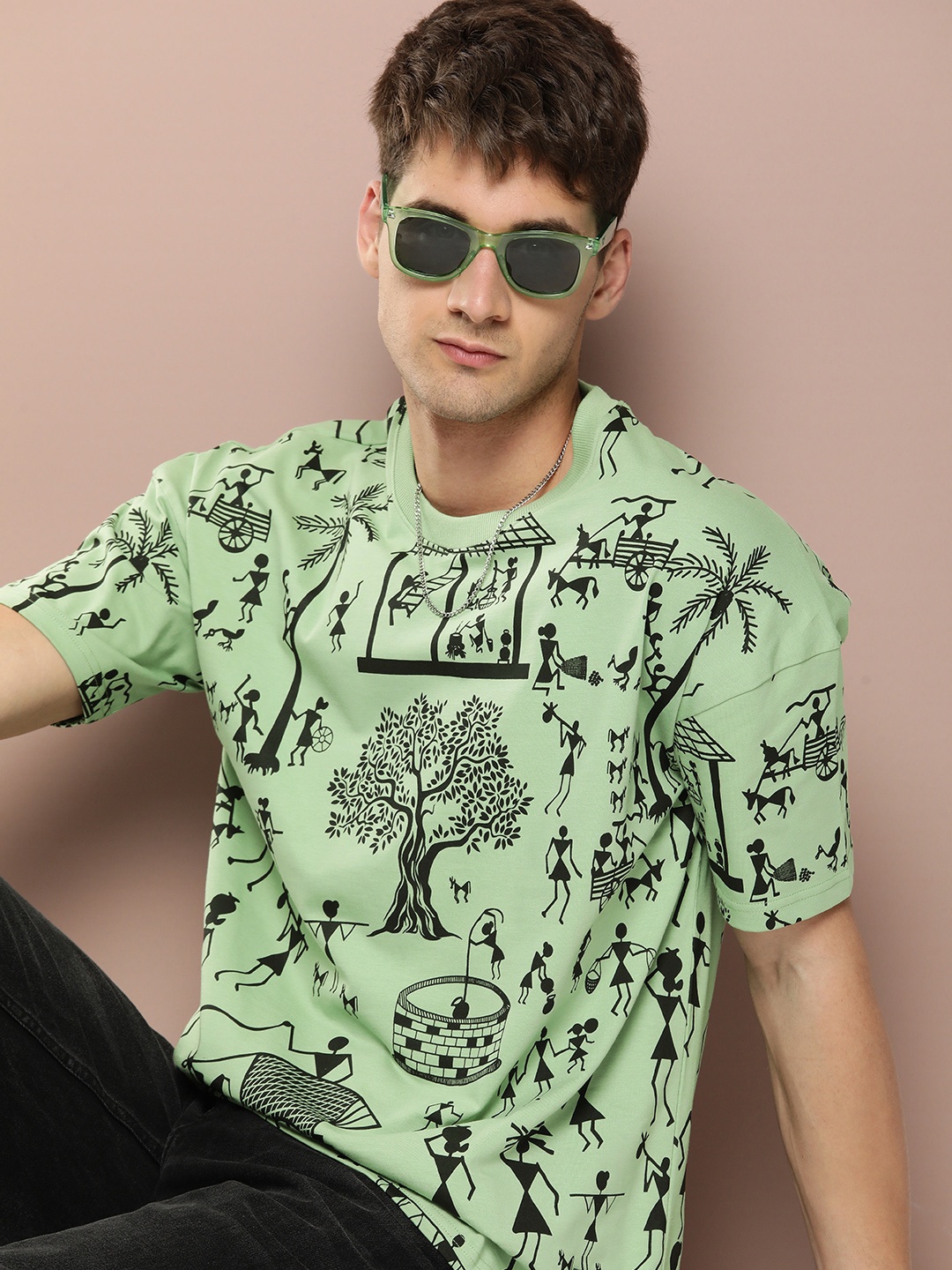 

Stormborn Men Graphic Printed Oversized Drop-Shoulder T-shirt, Green
