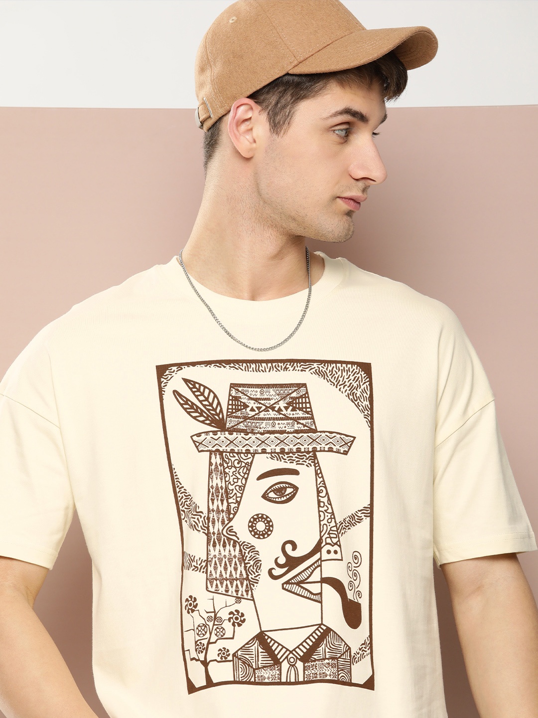 

Stormborn Men Graphic Printed Oversized Drop-Shoulder T-shirt, Off white