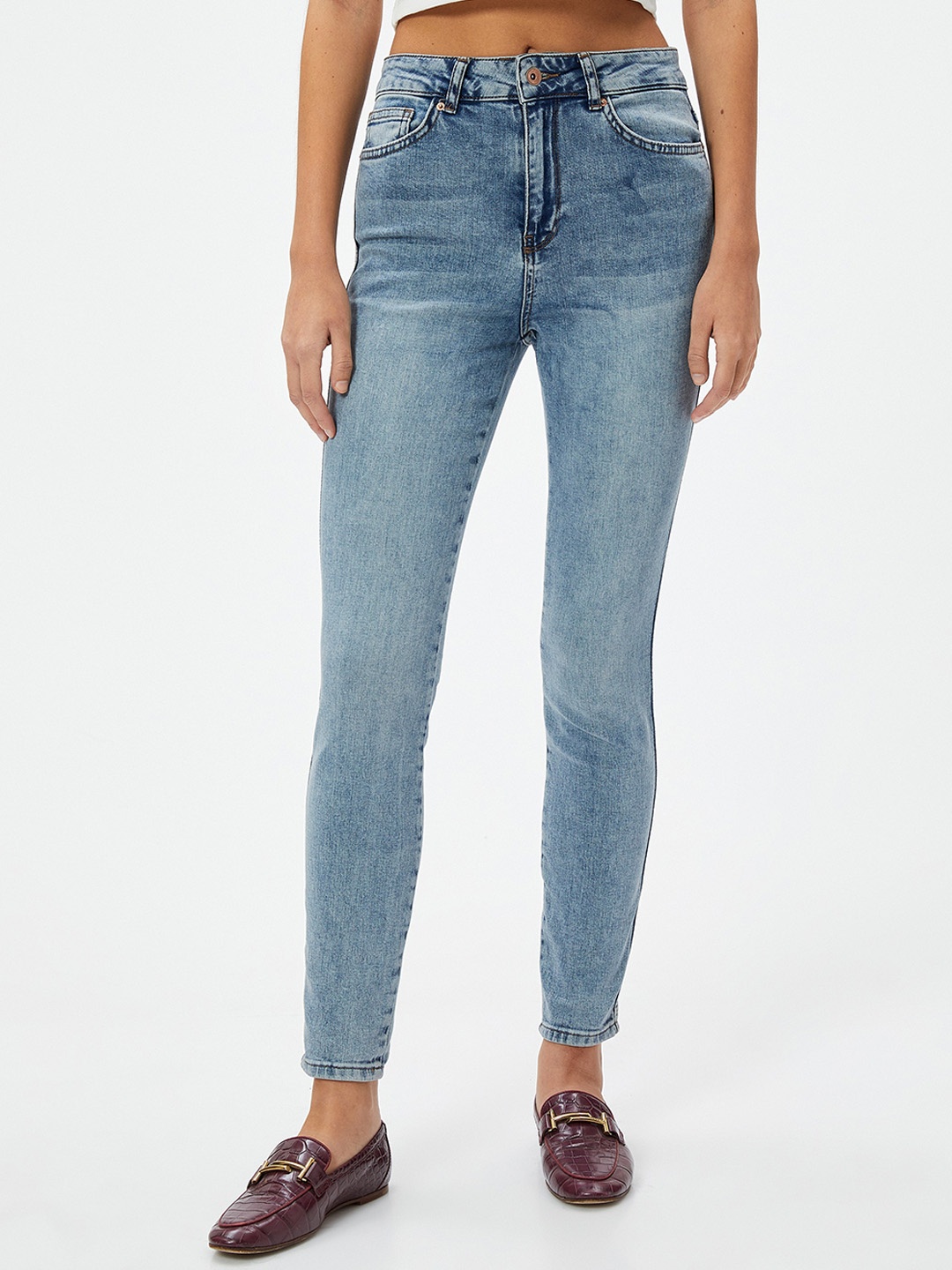 

Koton Women Skinny Fit High-Rise Mildly Distressed Jeans, Blue