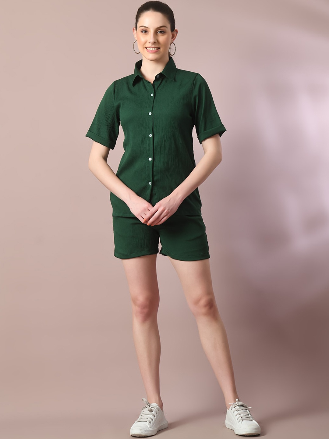 HERE&NOW Shirt Collar Shirt & Shorts, Green