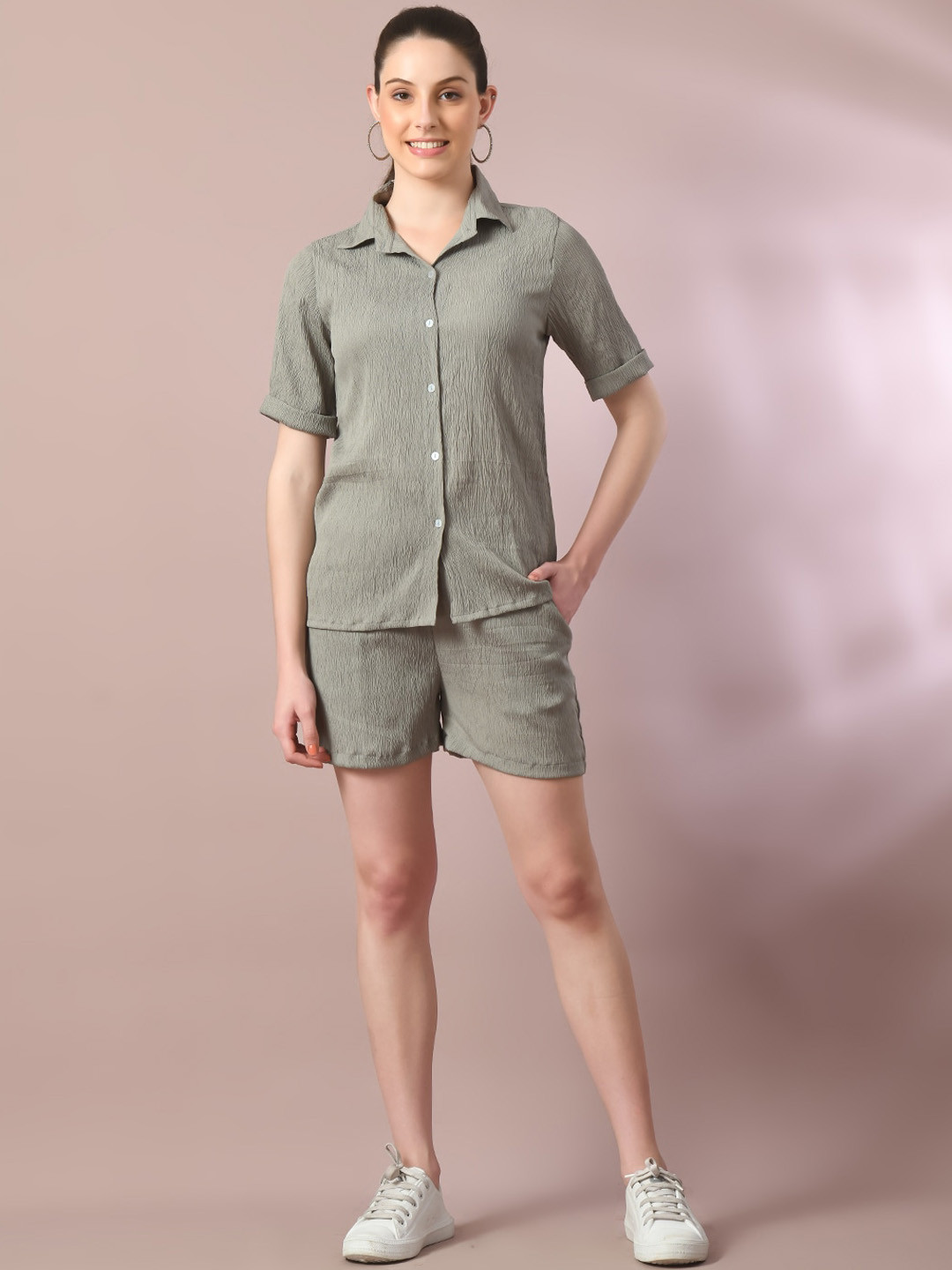 

HERE&NOW Self Design Shirt With Shorts, Grey