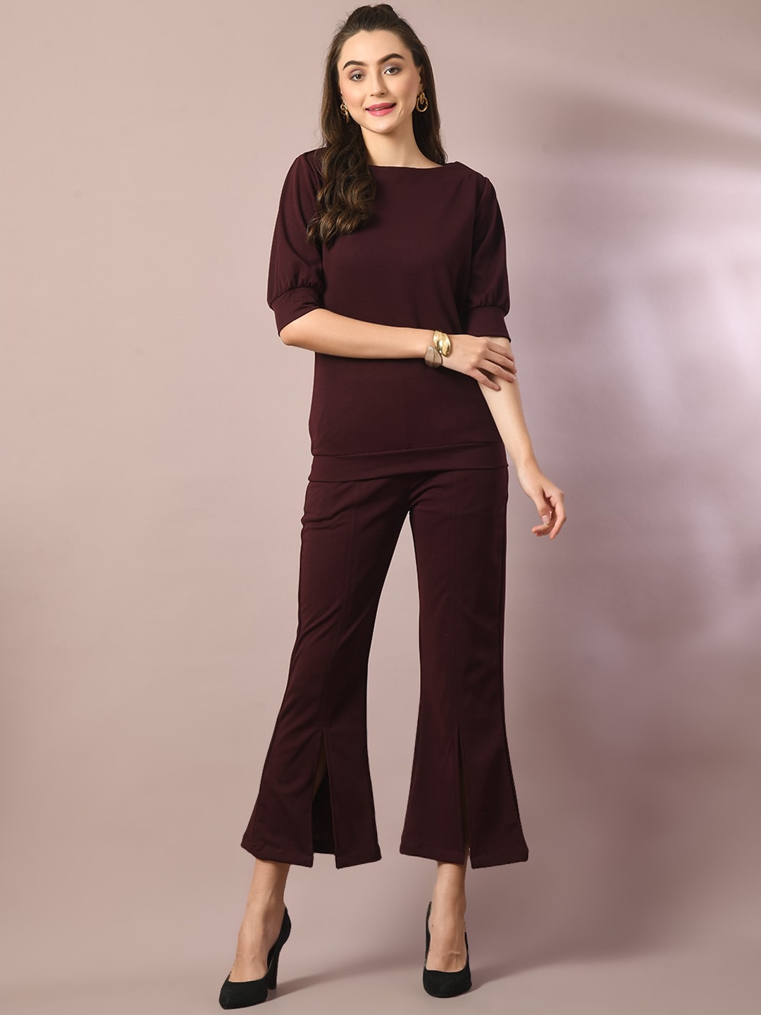 

HERE&NOW Boat Neck Top With Trousers Co-Ords, Coffee brown