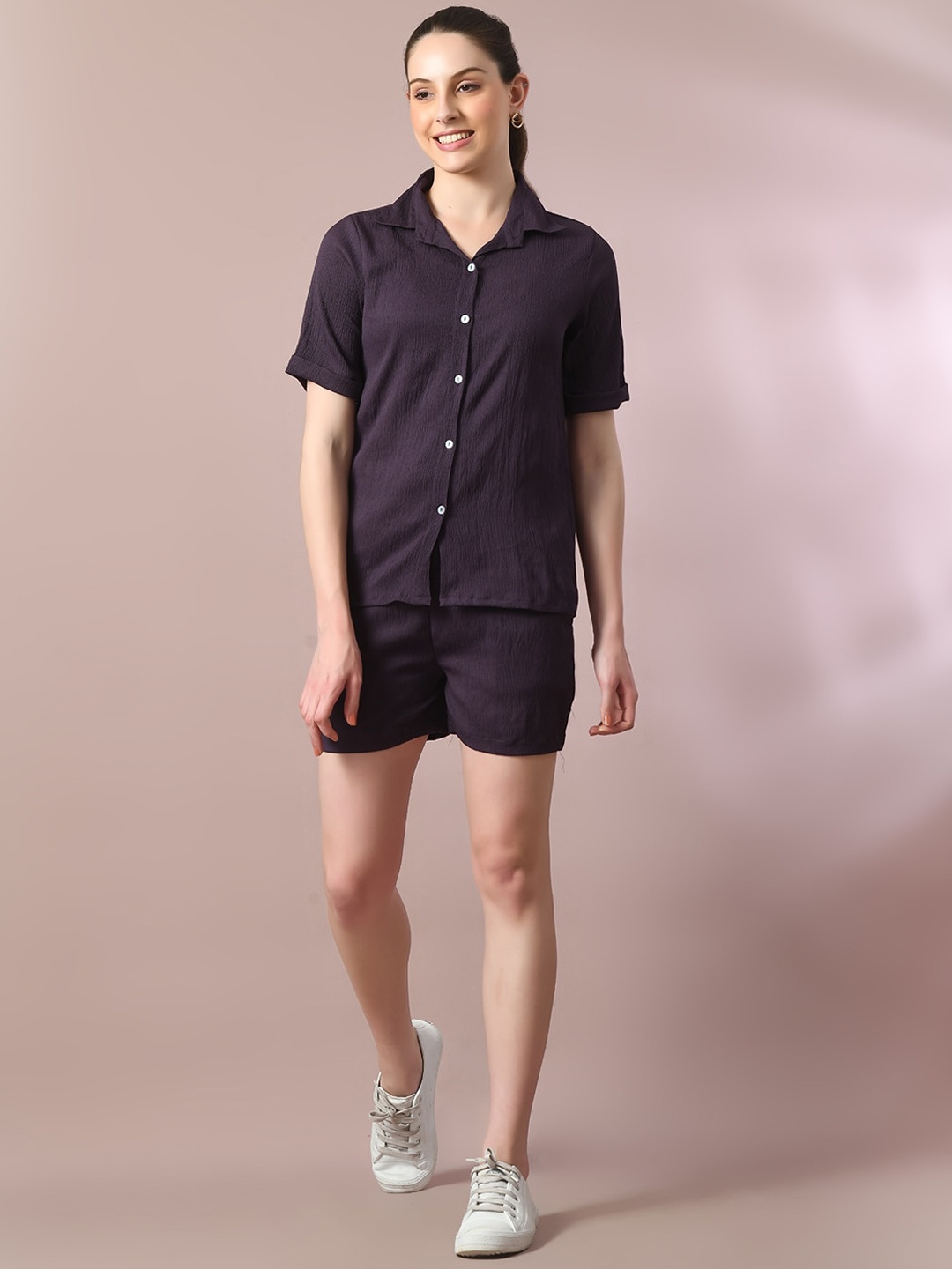 

HERE&NOW Shirt Collared Shirt & Short Co-Ord Set, Violet