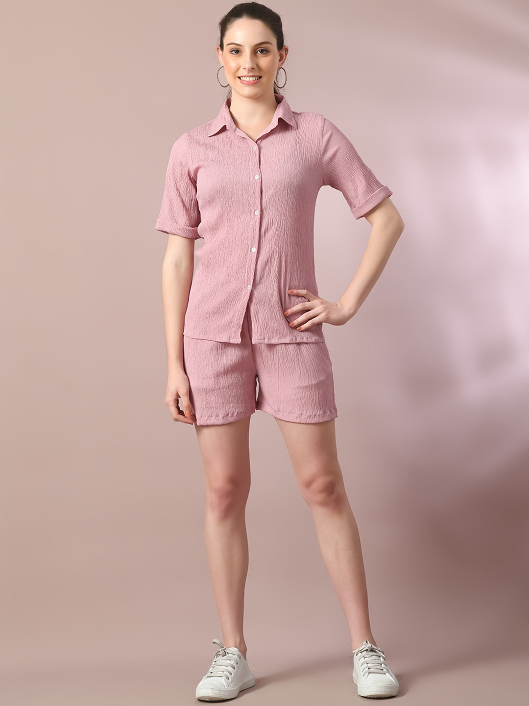 

HERE&NOW Shirt Collar Shirt & Shorts, Pink