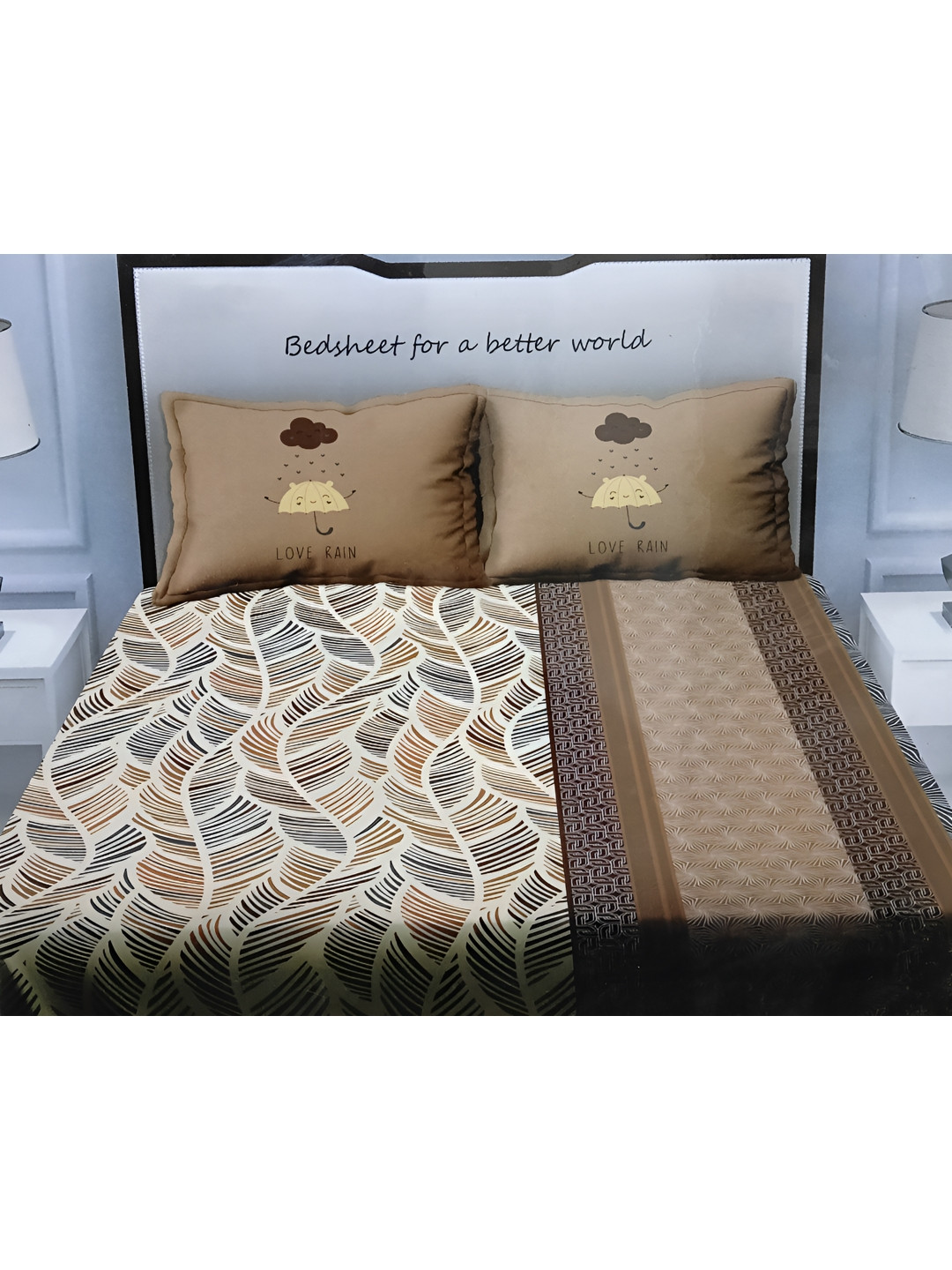 

Signature Estella Brown & Grey 150 TC Cotton Queen Bedsheet with 2 Pillow Covers