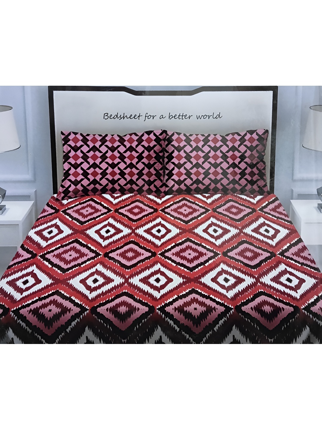 

Signature Orange & Black Geometric 150 TC Queen Bedsheet with 2 Pillow Covers