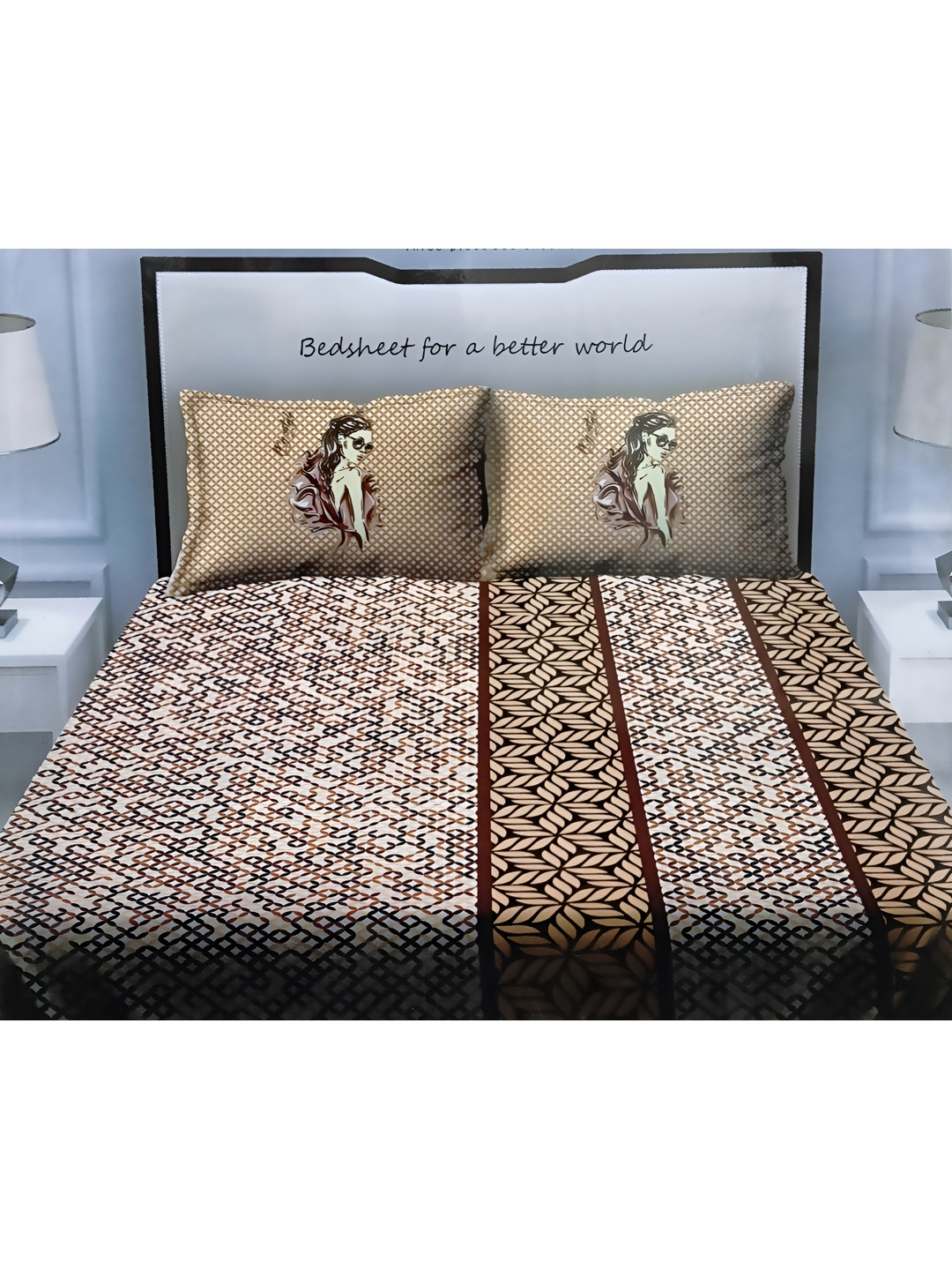 

Signature Brown & Beige 150 TC Queen Bedsheet with 2 Pillow Covers