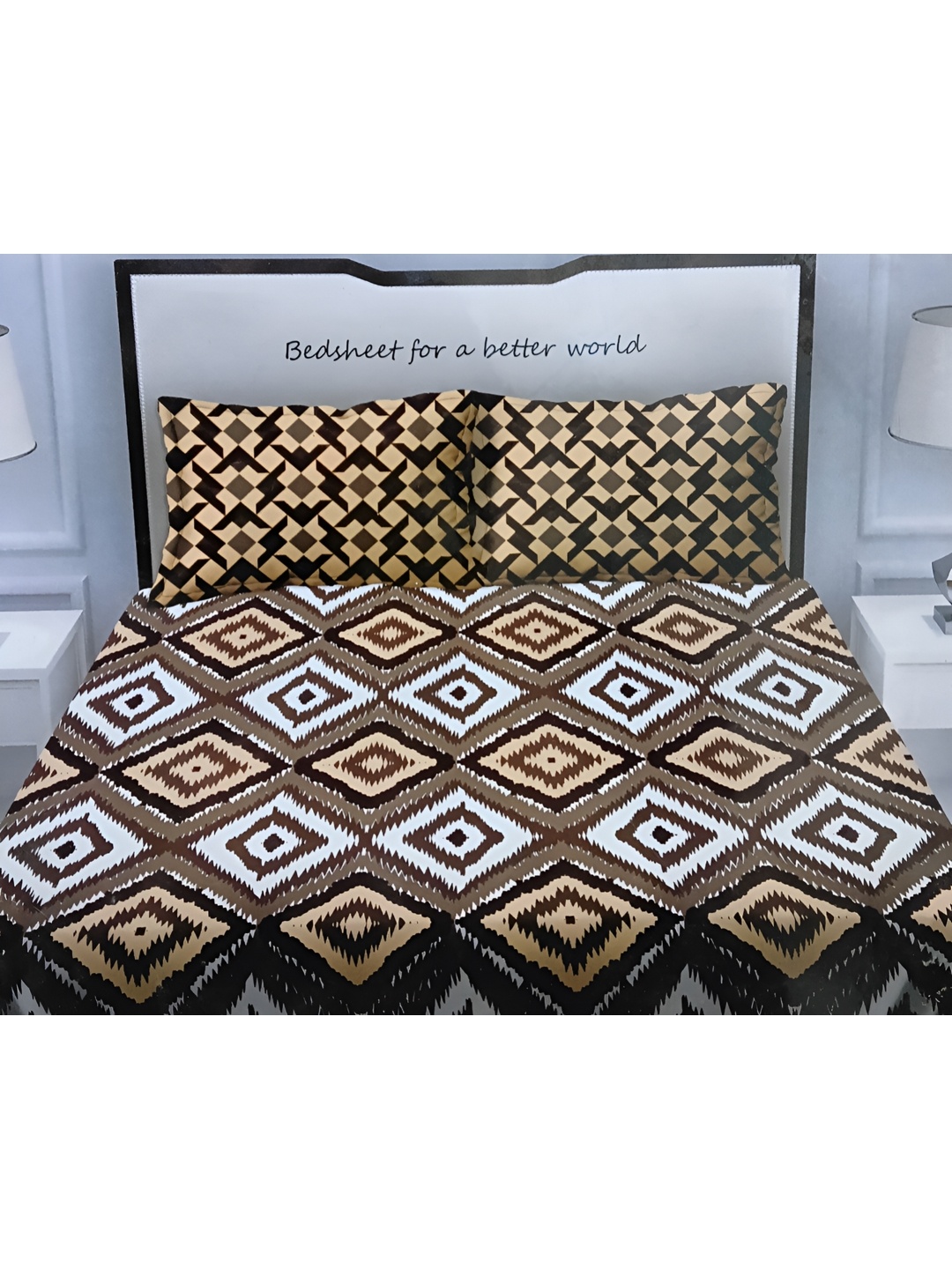 

Signature Brown & Beige Printed 150 TC Queen Bedsheet with 2 Pillow Covers