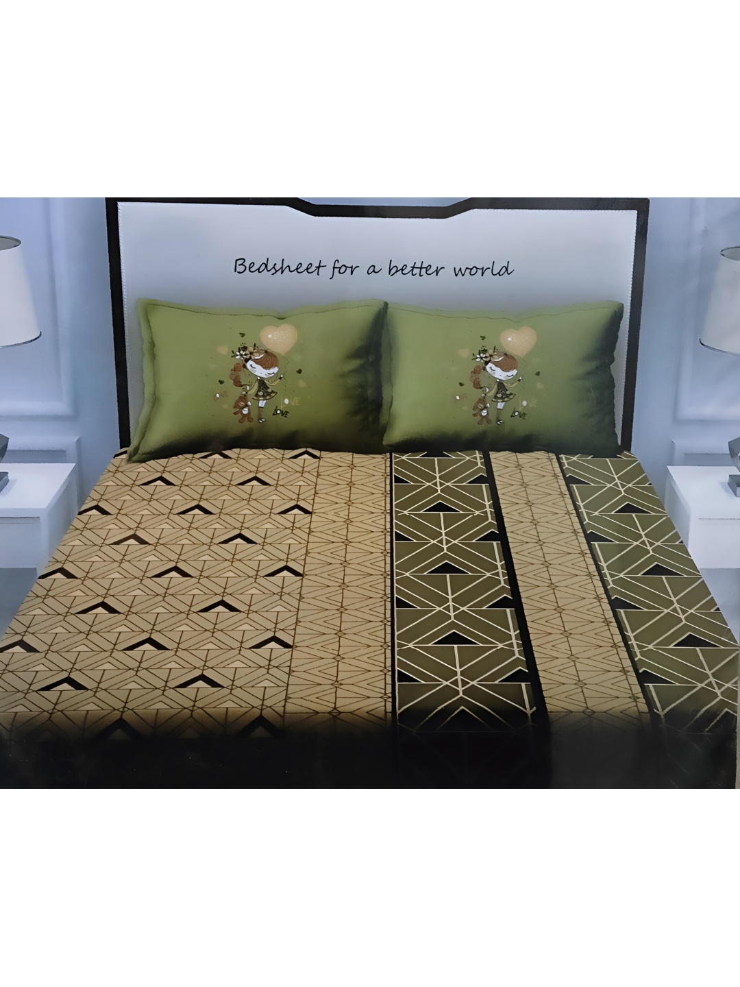 

Signature Green & Black Geometric 150 TC Queen Bedsheet with 2 Pillow Covers