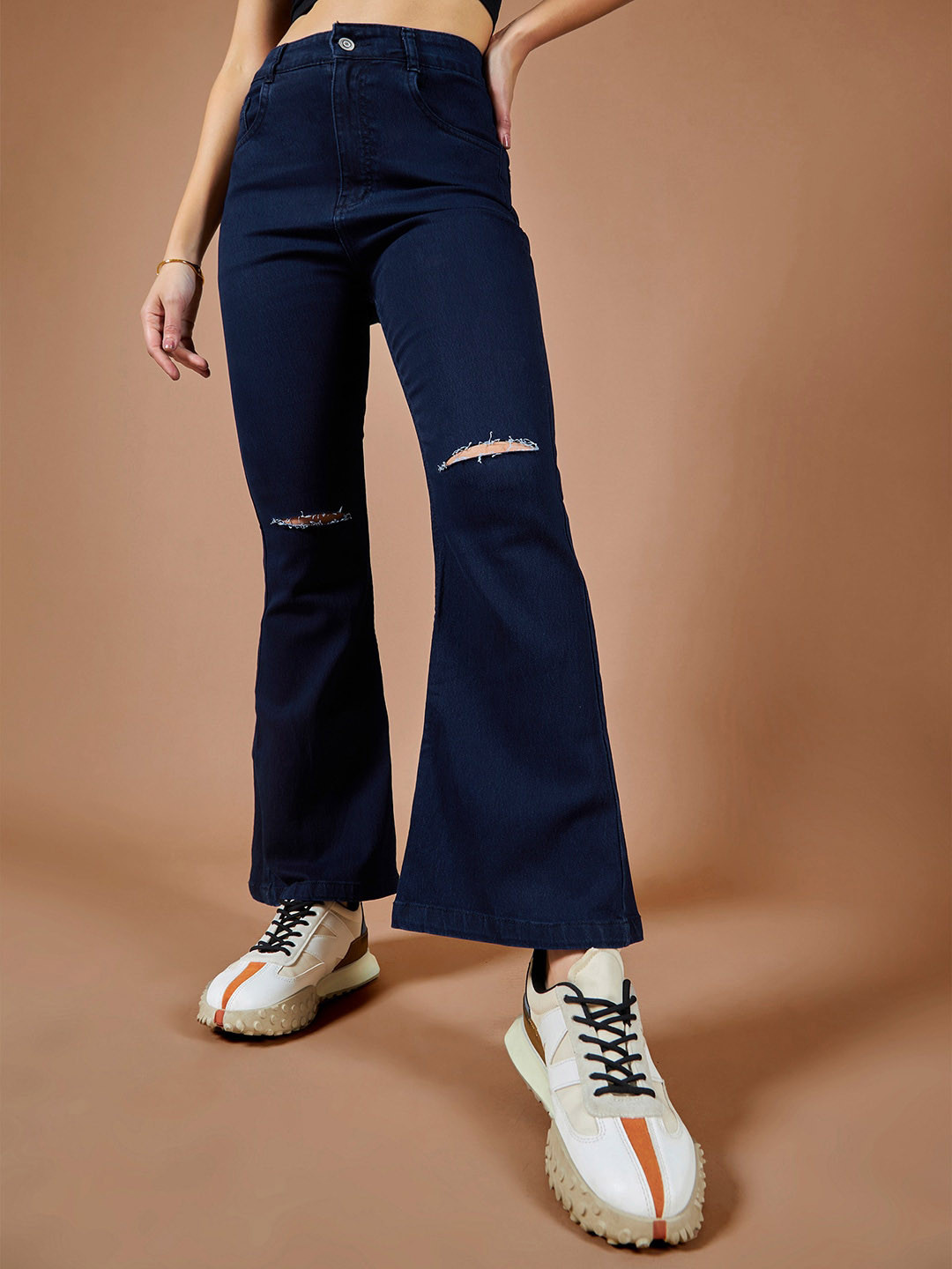 

BAESD Women High Rise Bootcut Fit Stretchable Jeans, Navy blue