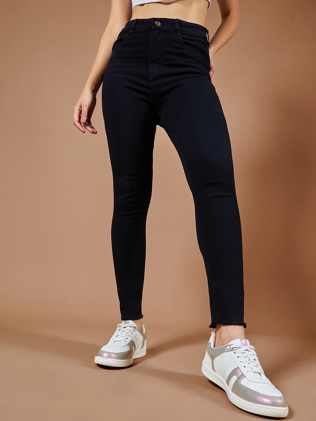 

BAESD Women Skinny Fit High Rise Clean Look Stretchable Jeans, Black