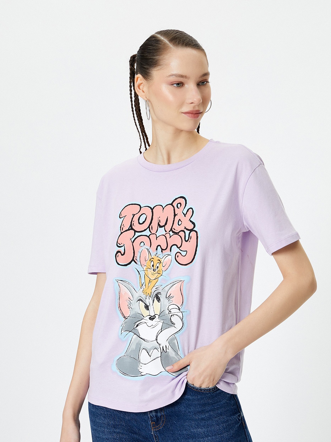 

Koton Women Printed Extended Sleeves T-shirt, Purple