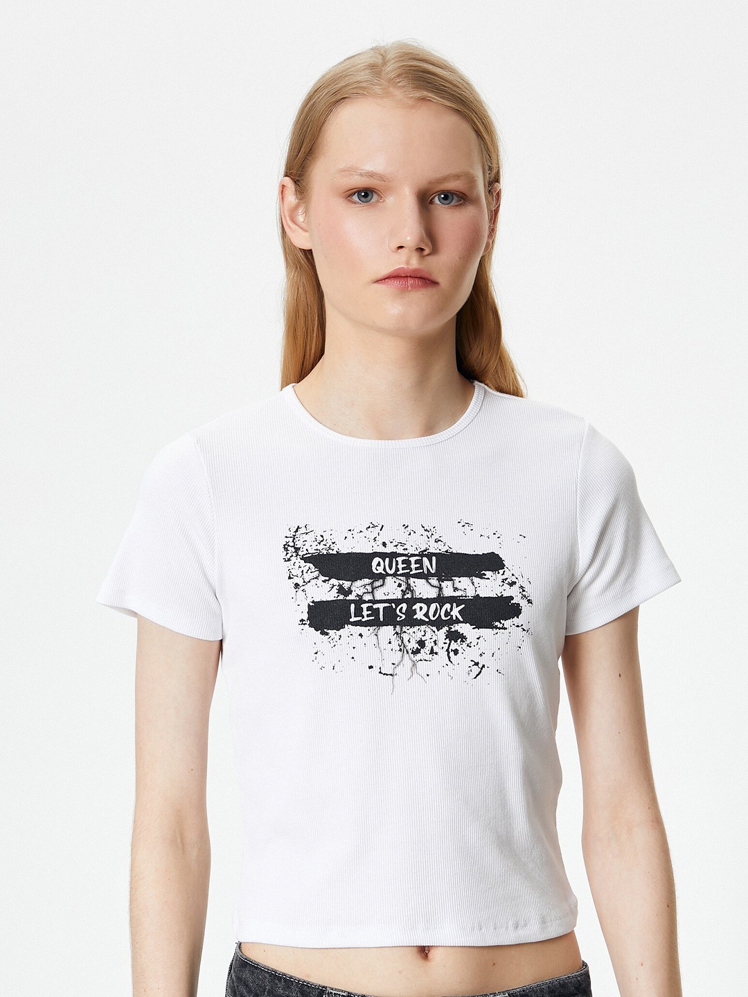 Koton Women Typography Printed T-shirt, White