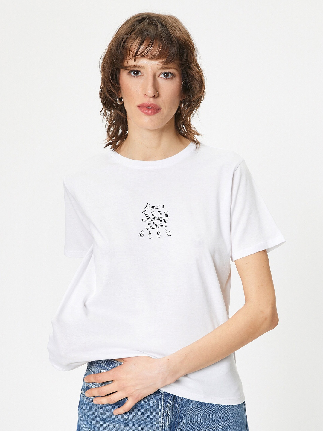 

Koton Women Typography Extended Sleeves Pockets T-shirt, White