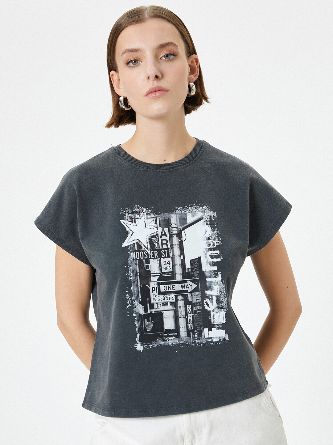 

Koton Women Pockets T-shirt, Grey