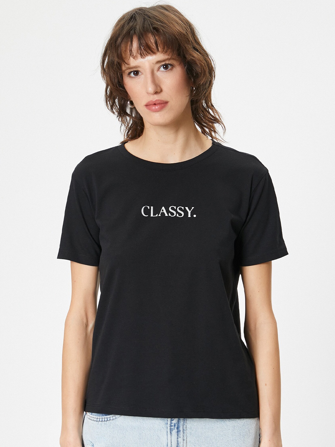 

Koton Women Typography Pockets T-shirt, Black